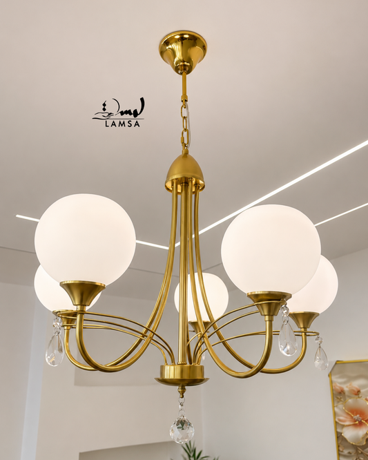 Lustre Chandelier "Doré" 5 abat-jour