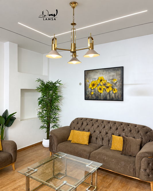 Lustre Chandelier  "Doré" 3 et 5 abat-jour