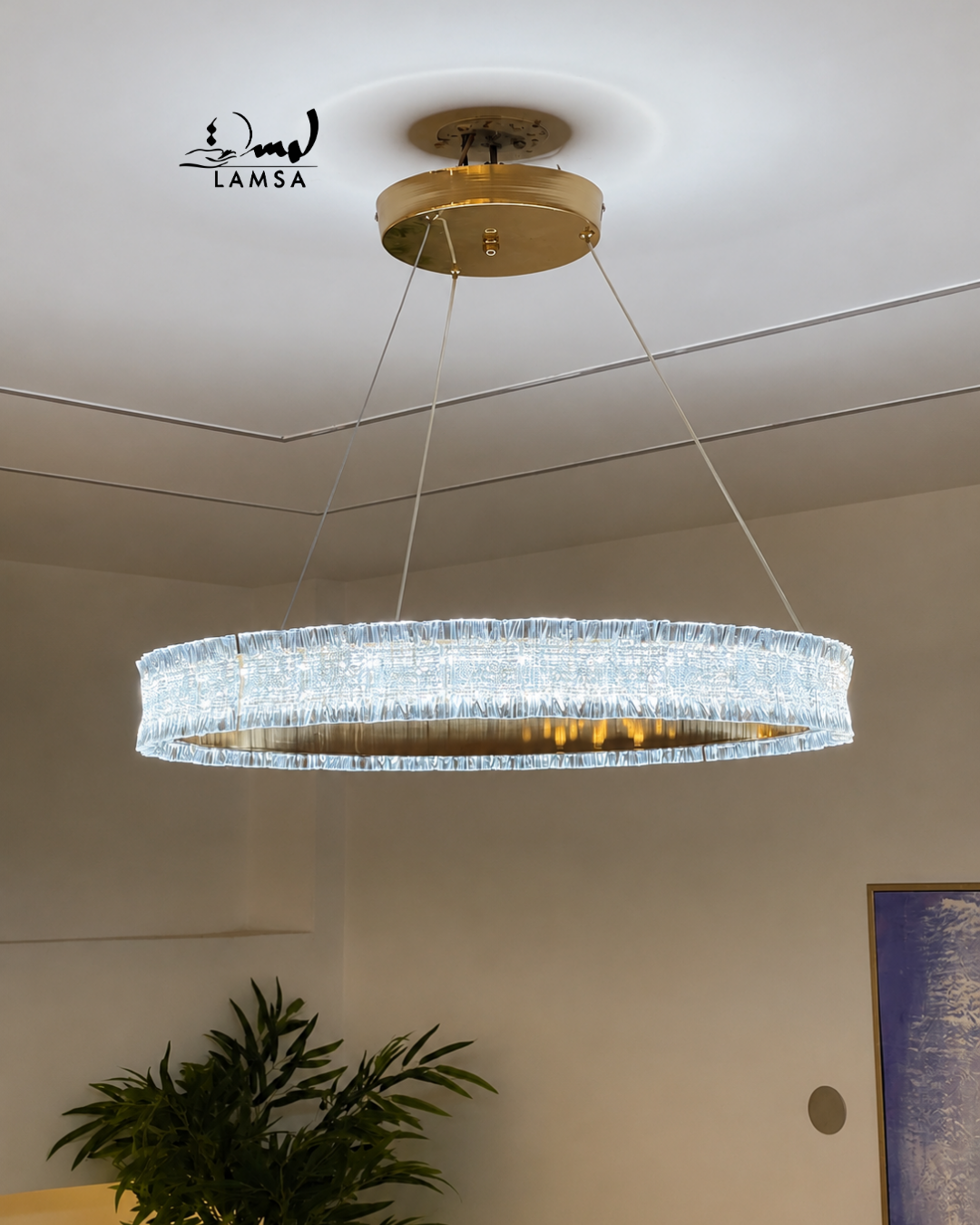 lustre led Round Cristal doré 60 cm