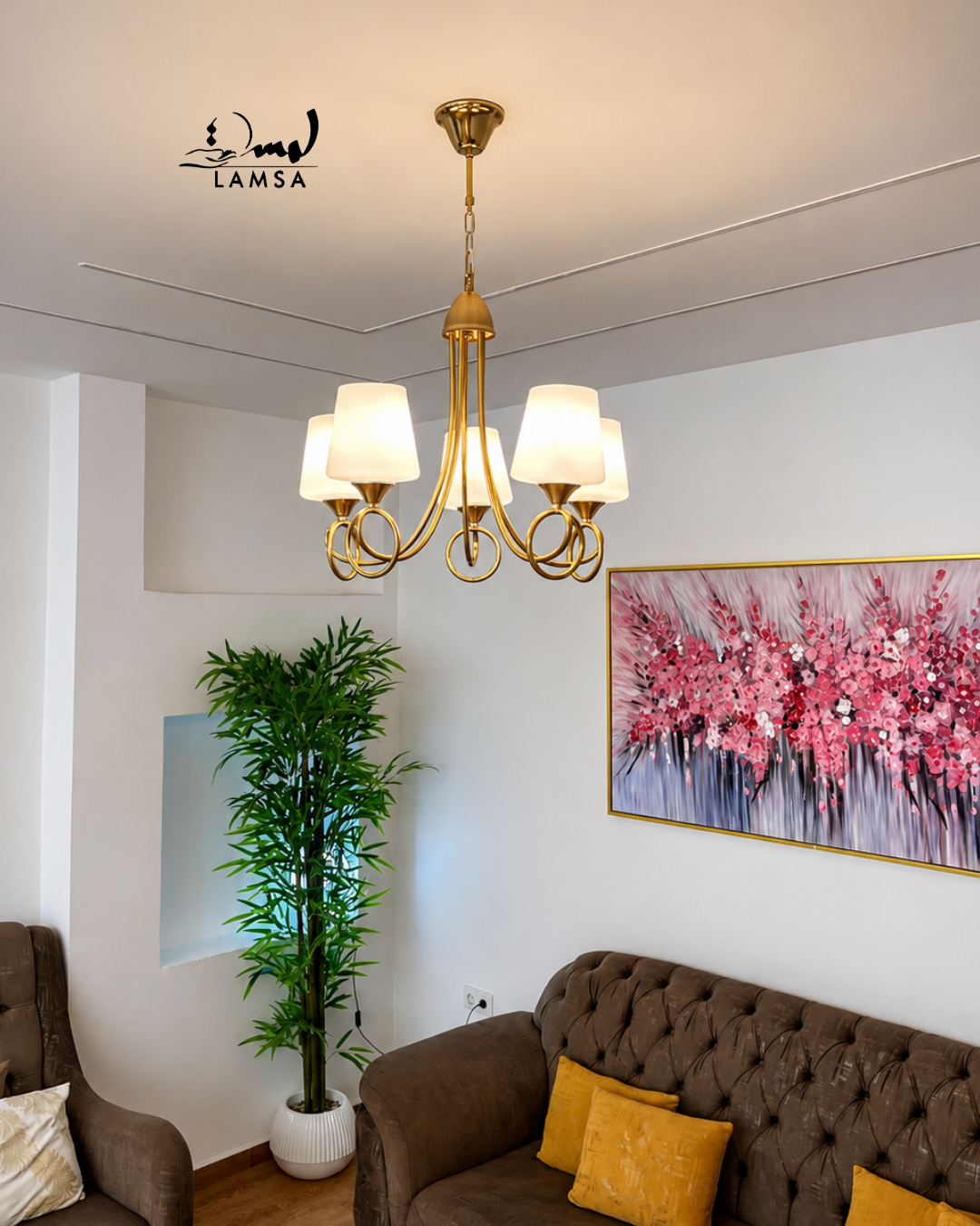 Lustre Chandelier Cristal "Doré" 3 et 5 abat-jour