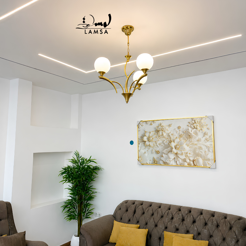 Lustre Chandelier "Doré" 3 abat-jour