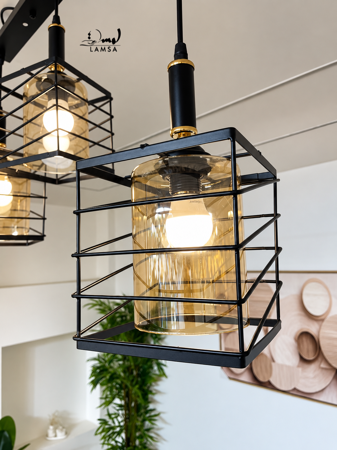 Lustre black black 3 abat-jour careé