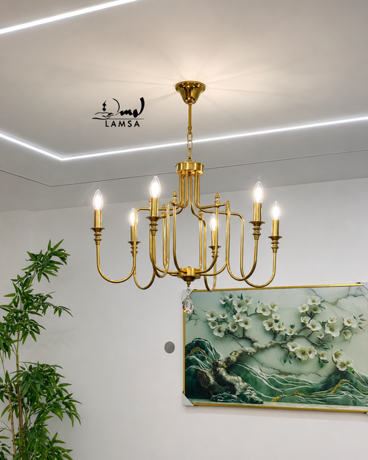 Lustre Chandelier "Doré" 6 abat-jour