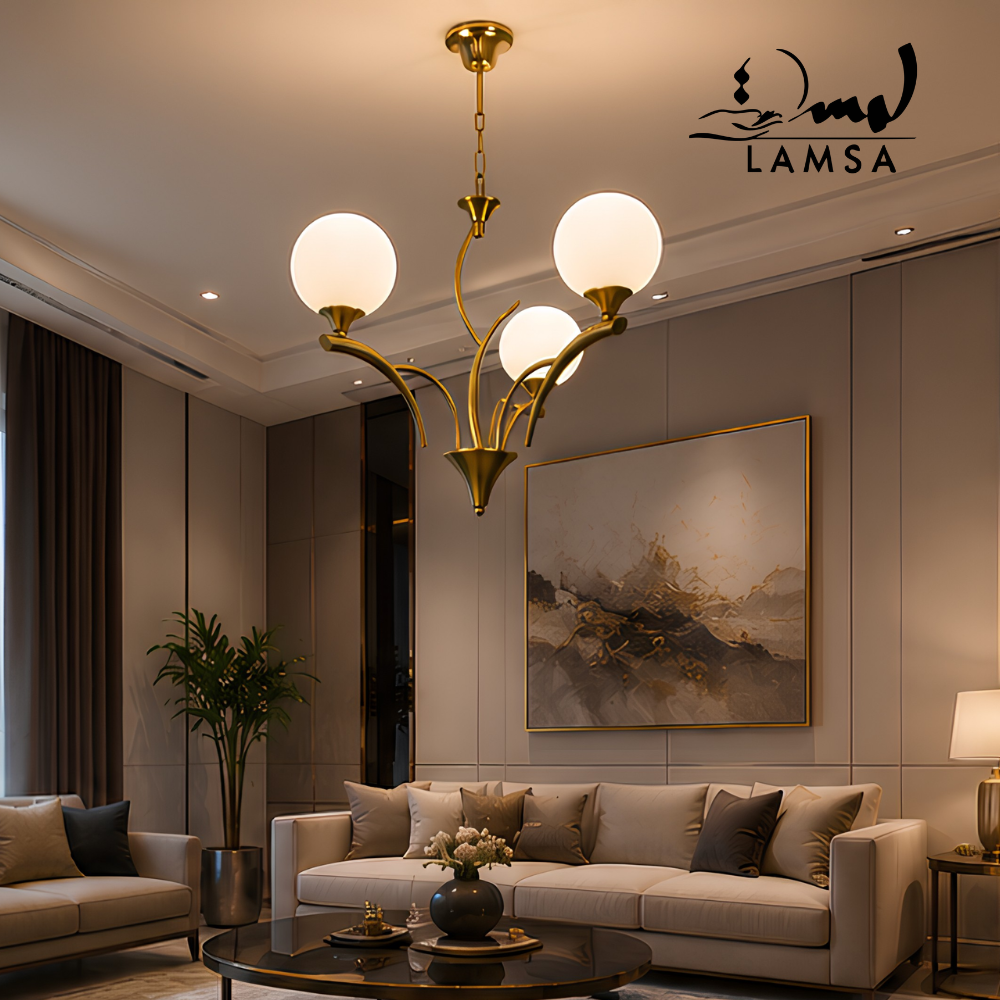 Lustre Chandelier "Doré" 3 abat-jour