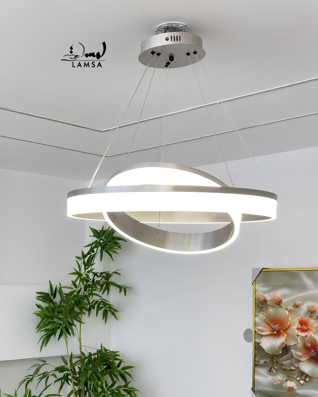 Lustre Led Rond 60cm et 40 cm silver