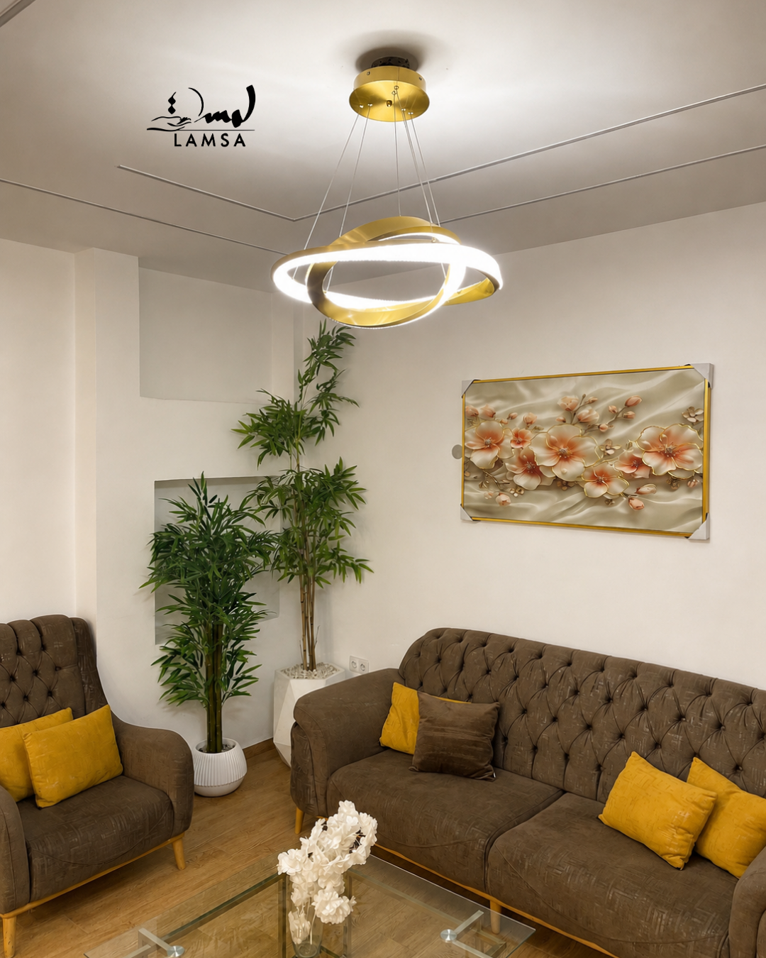 Lustre Led Rond 60cm et 40 cm doré