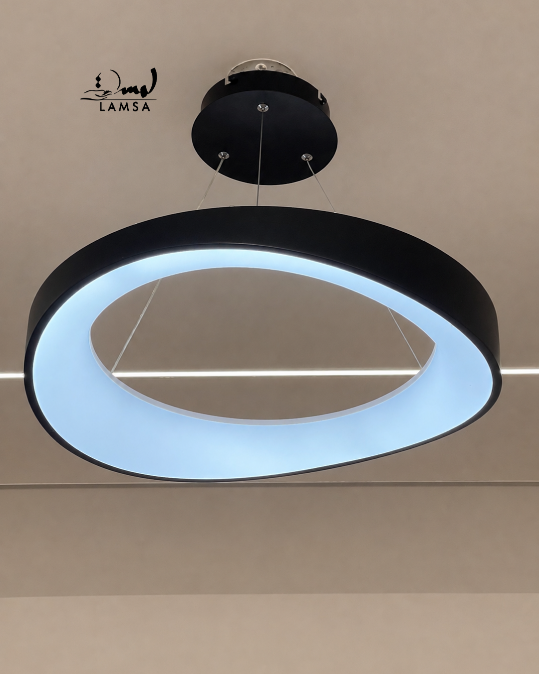 Lustre Round Led Noir et Gris 50 cm