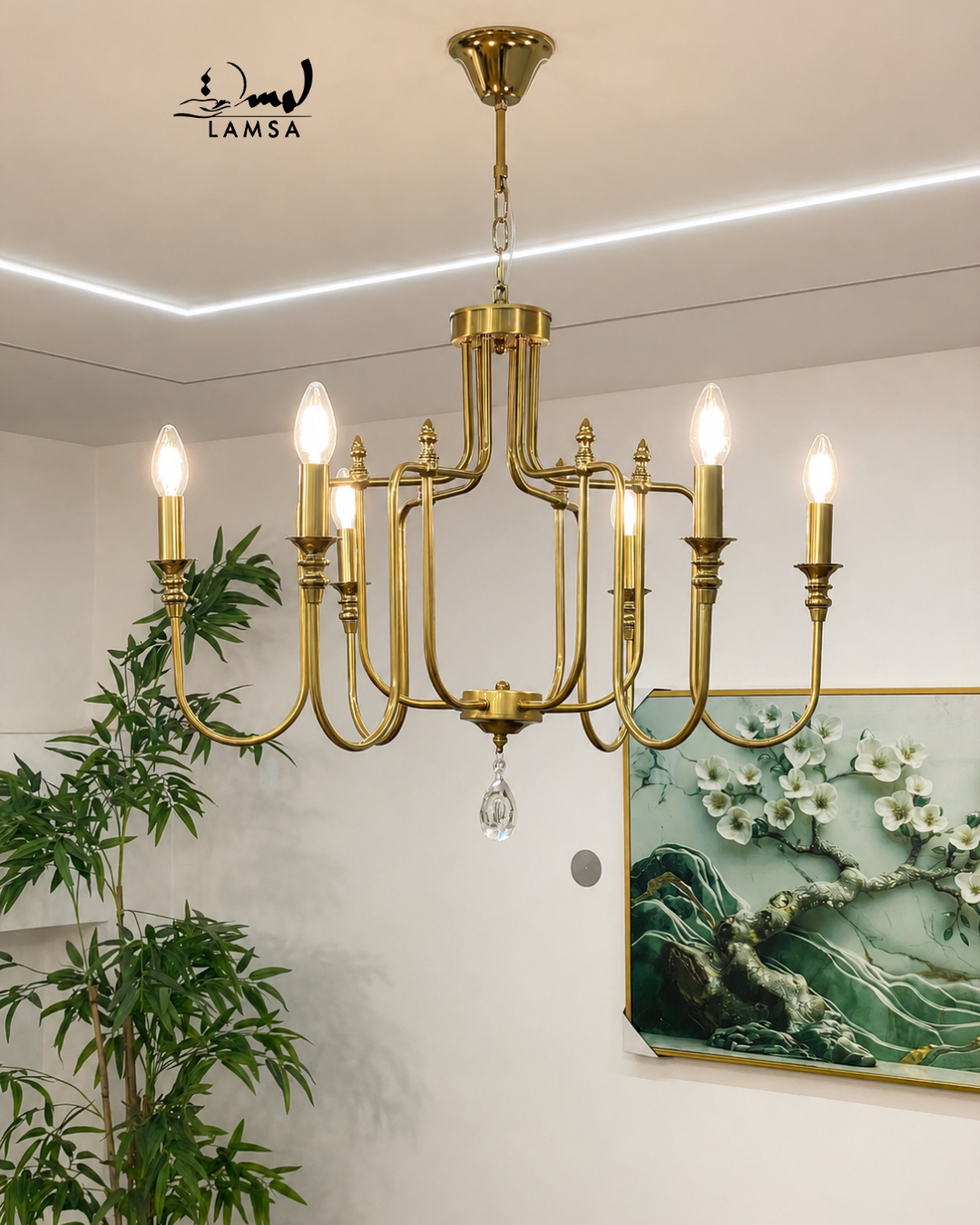 Lustre Chandelier "Doré" 6 abat-jour