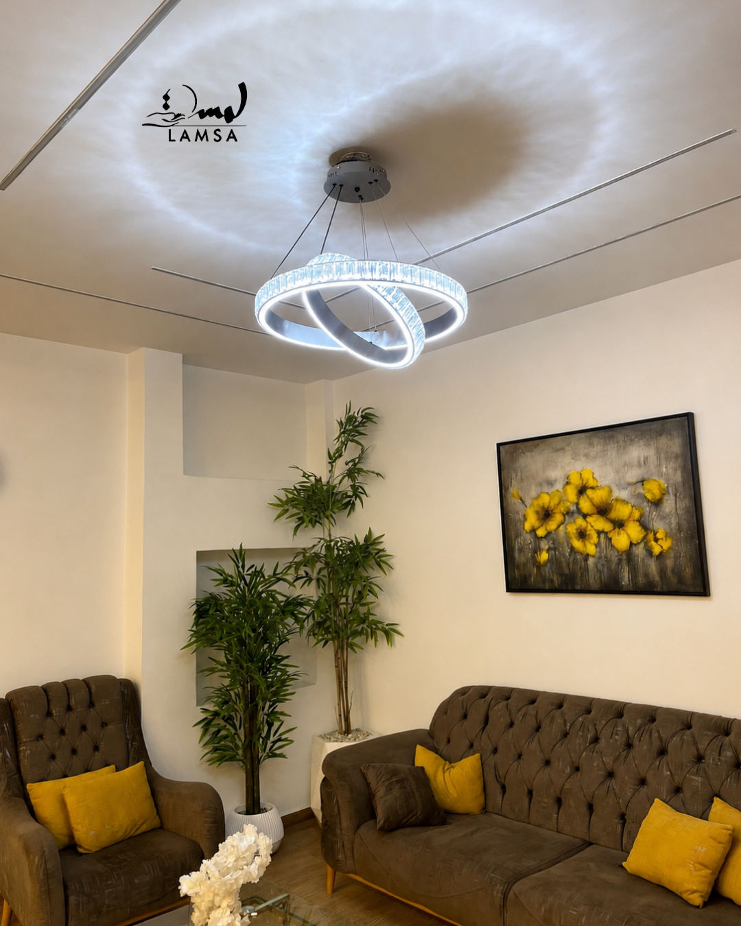 lustre led round 60 cm et 40 cm gris