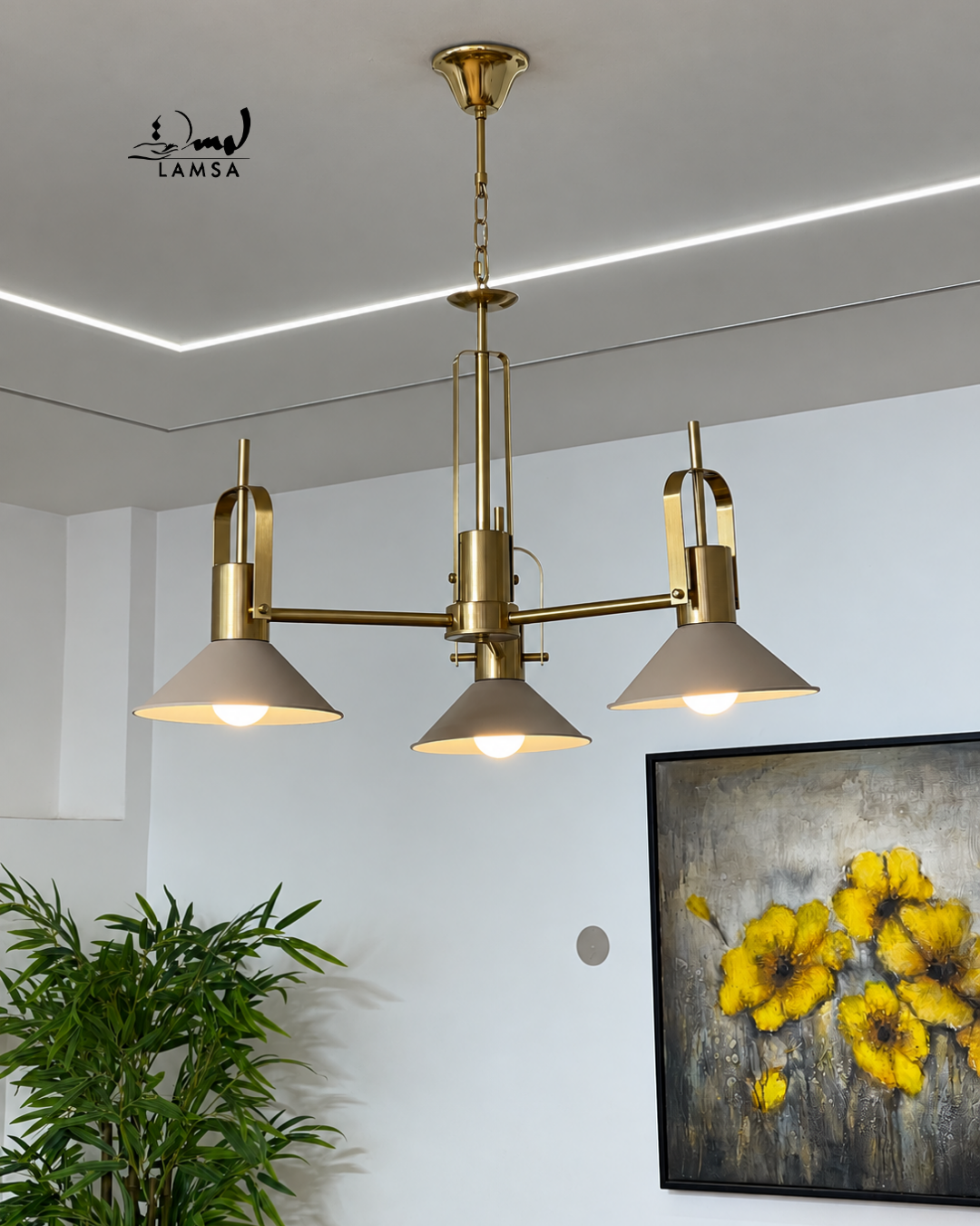 Lustre Chandelier  "Doré" 3 et 5 abat-jour