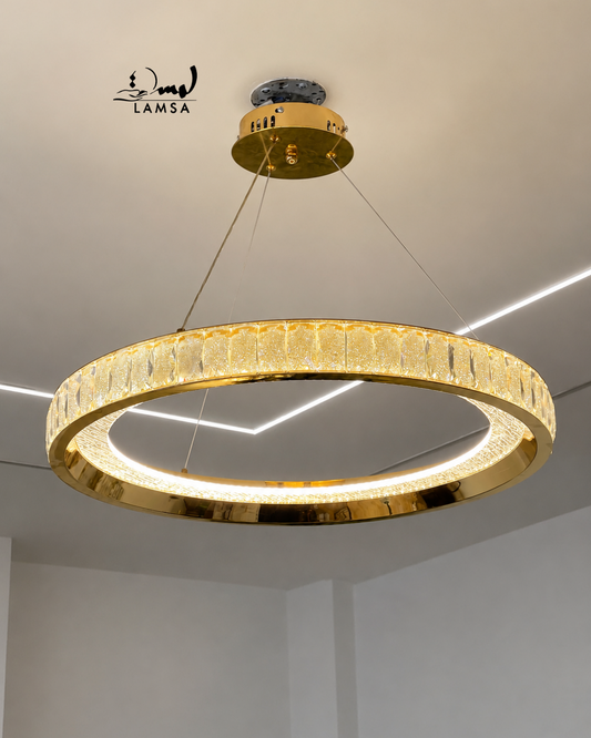 lustre led round Cristal doré 60 cm et 40 cm