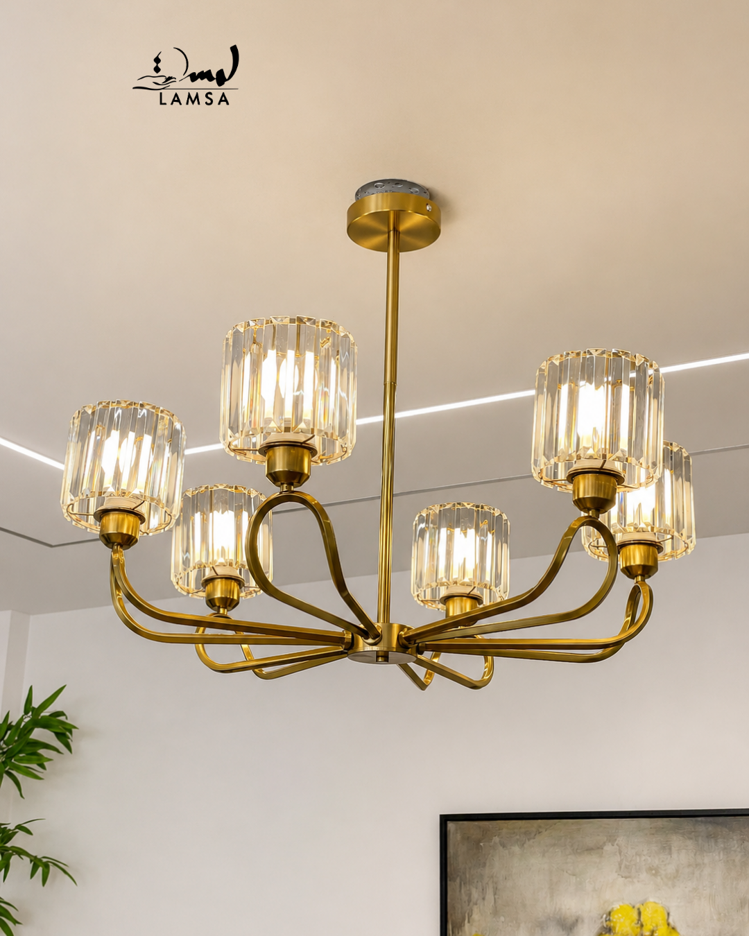 Lustre Chandelier Cristal "Doré" 3 abat-jour