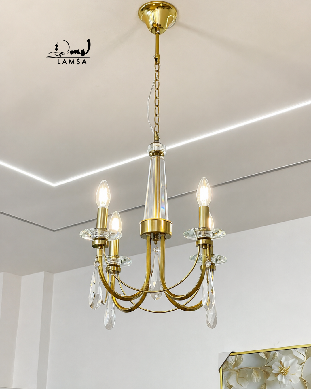 Lustre Chandelier Cristal "Doré" 4 abat-jour