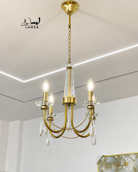 Lustre Chandelier Cristal "Doré" 4 abat-jour