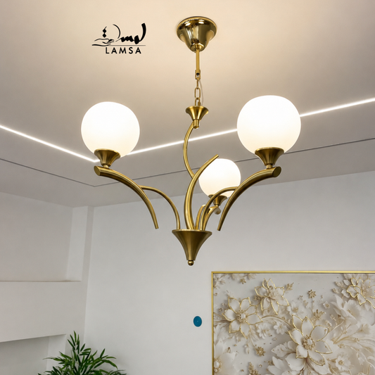 Lustre Chandelier "Doré" 3 abat-jour