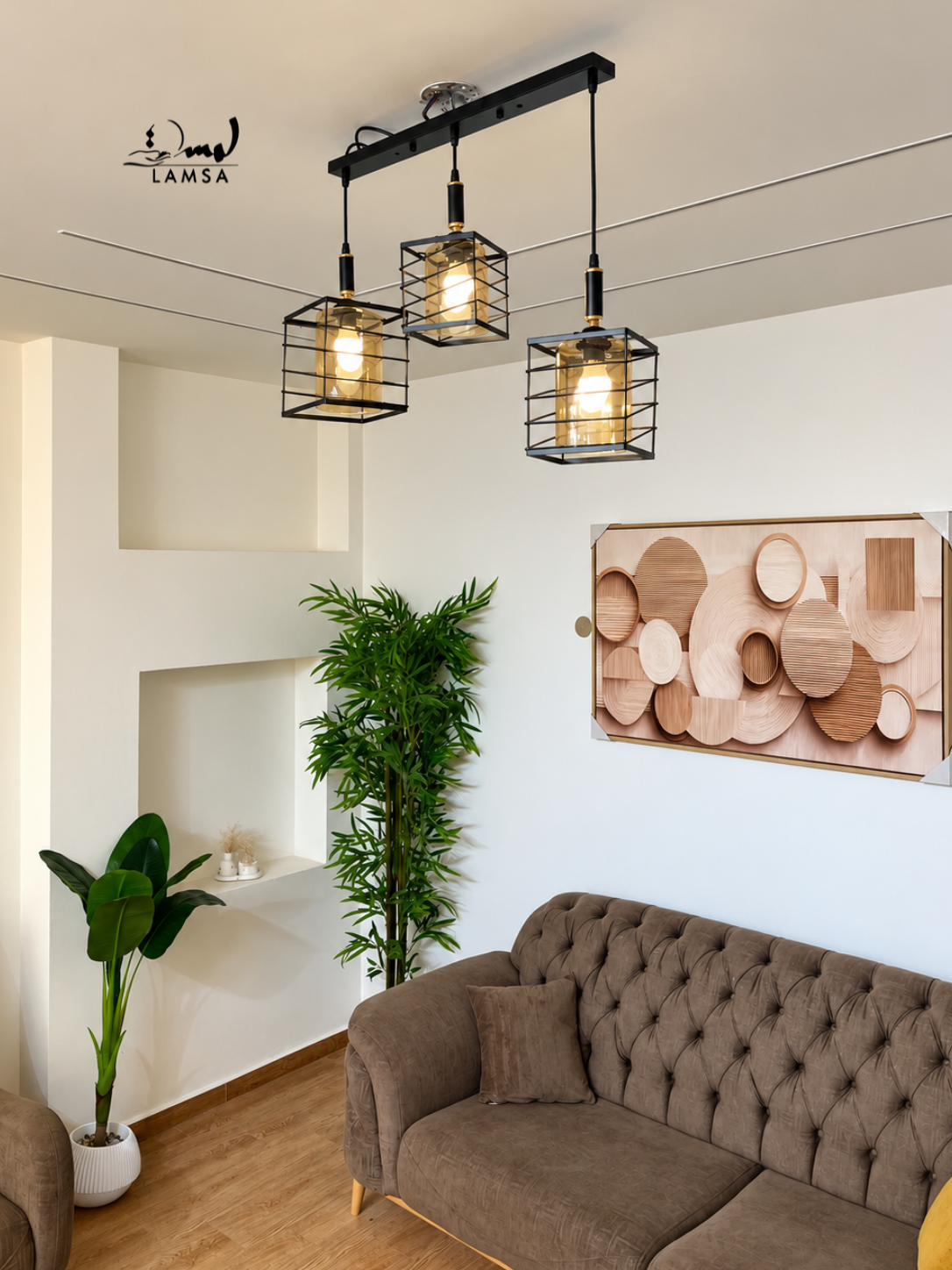 Lustre black black 3 abat-jour careé