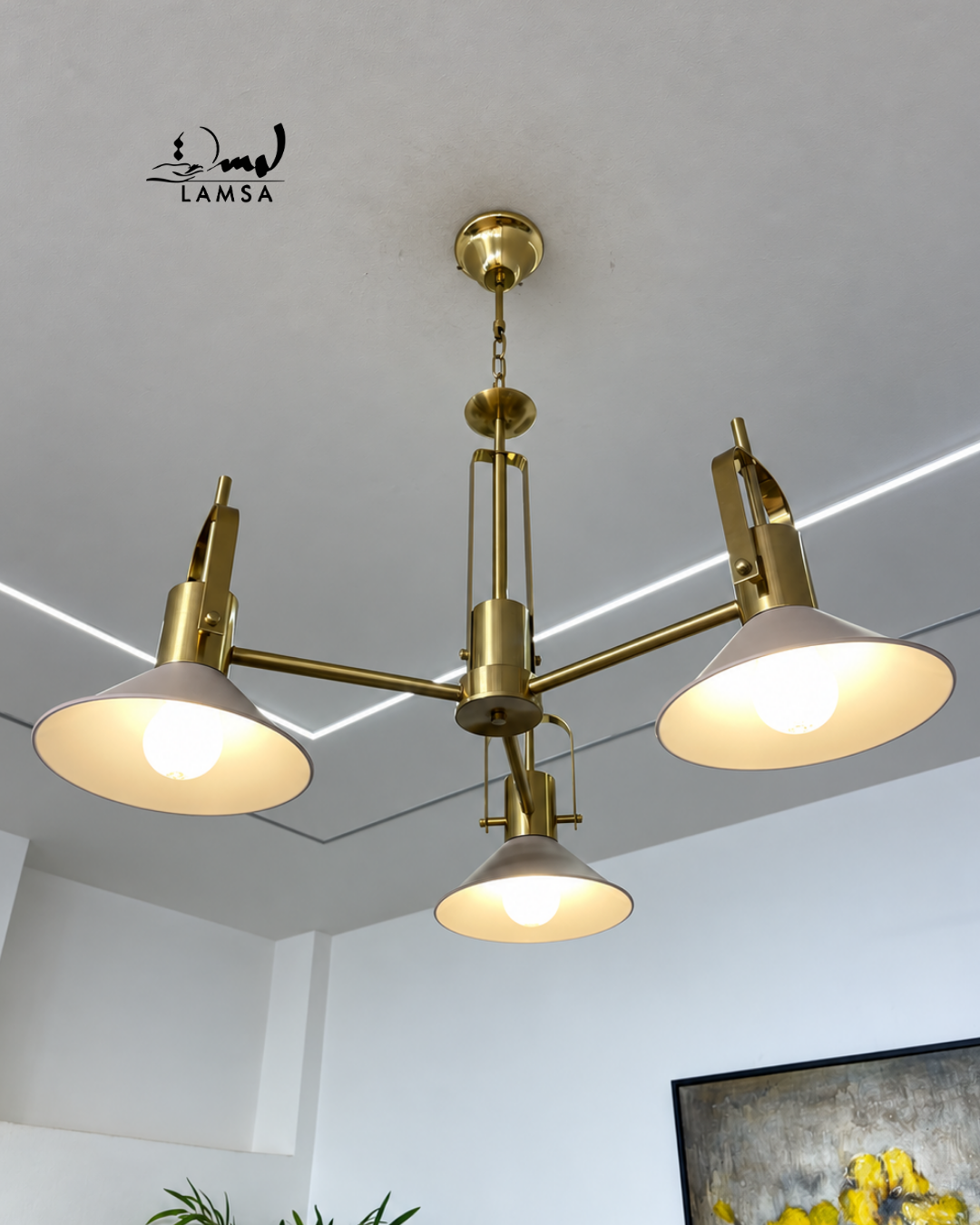 Lustre Chandelier  "Doré" 3 et 5 abat-jour