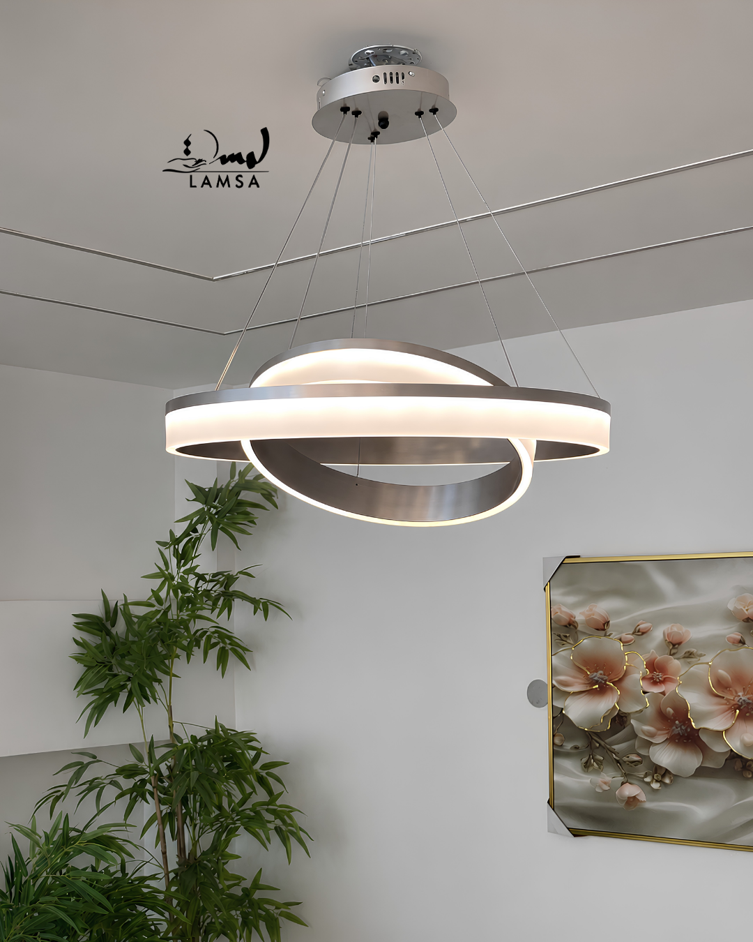 Lustre Led Rond 60cm et 40 cm silver