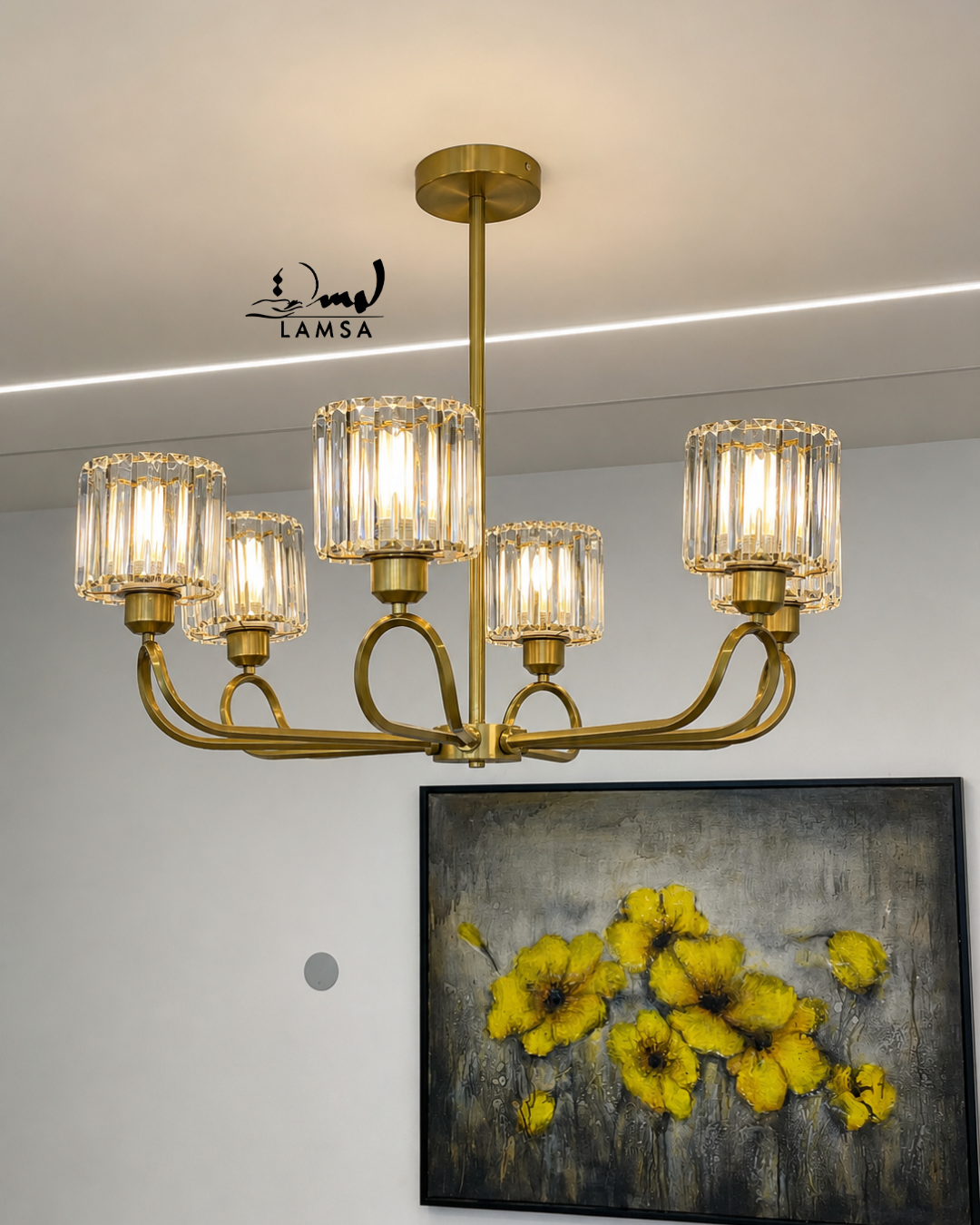 Lustre Chandelier Cristal "Doré" 6 abat-jour