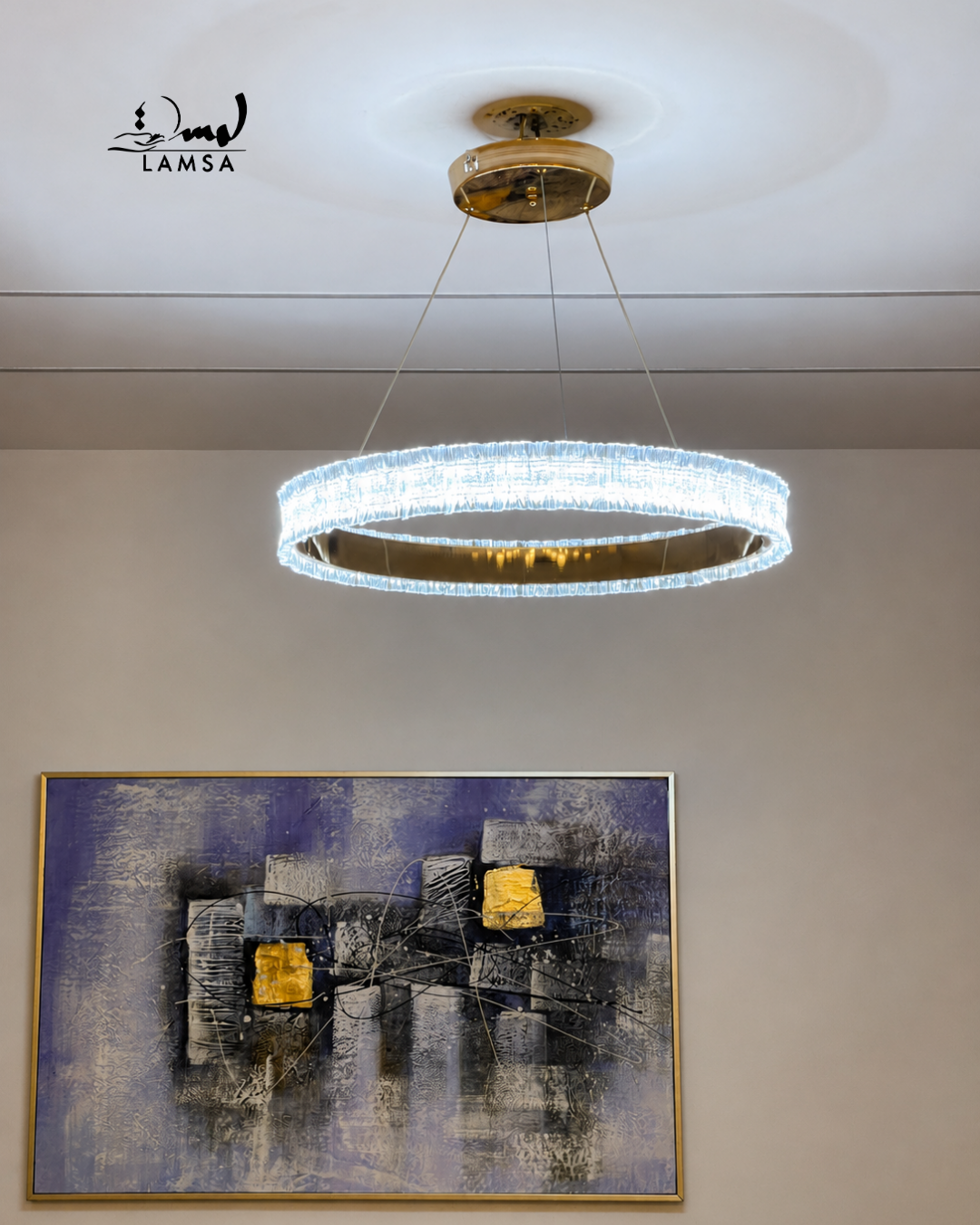 lustre led Round Cristal doré 60 cm