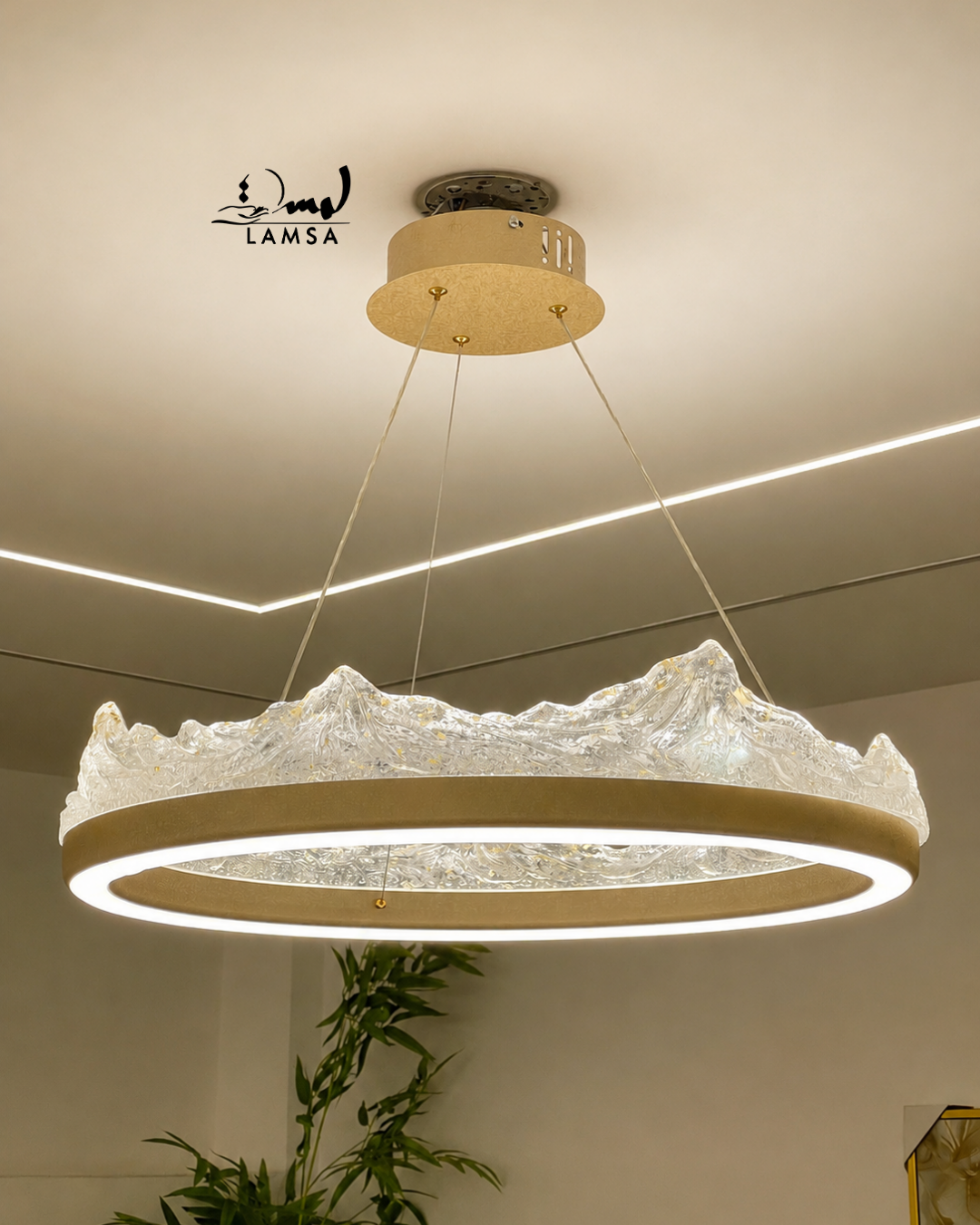 lustre led Cristal doré 60 cm et 50 cm