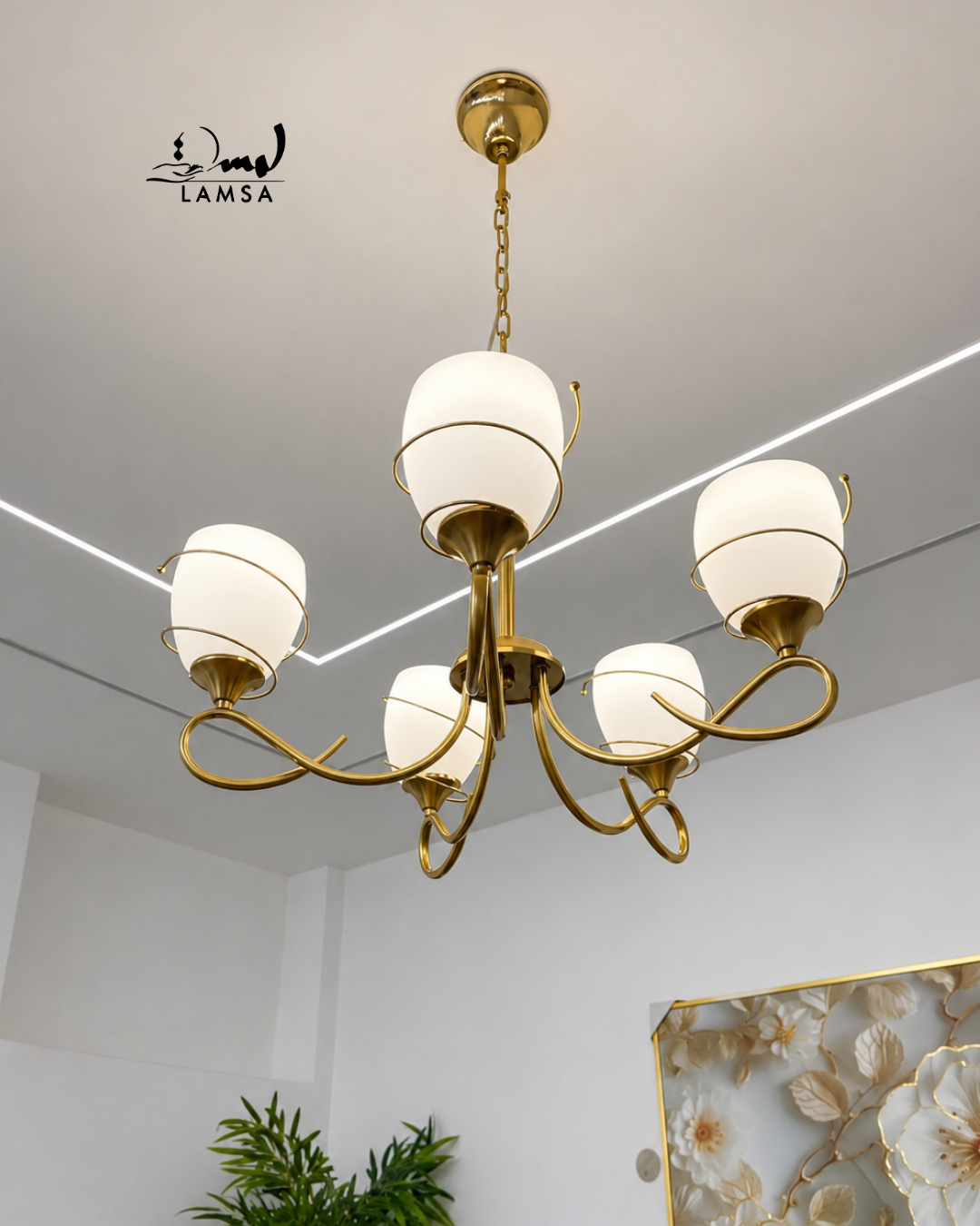 Lustre Chandelier Cristal "Doré" 5 et 3 abat-jour