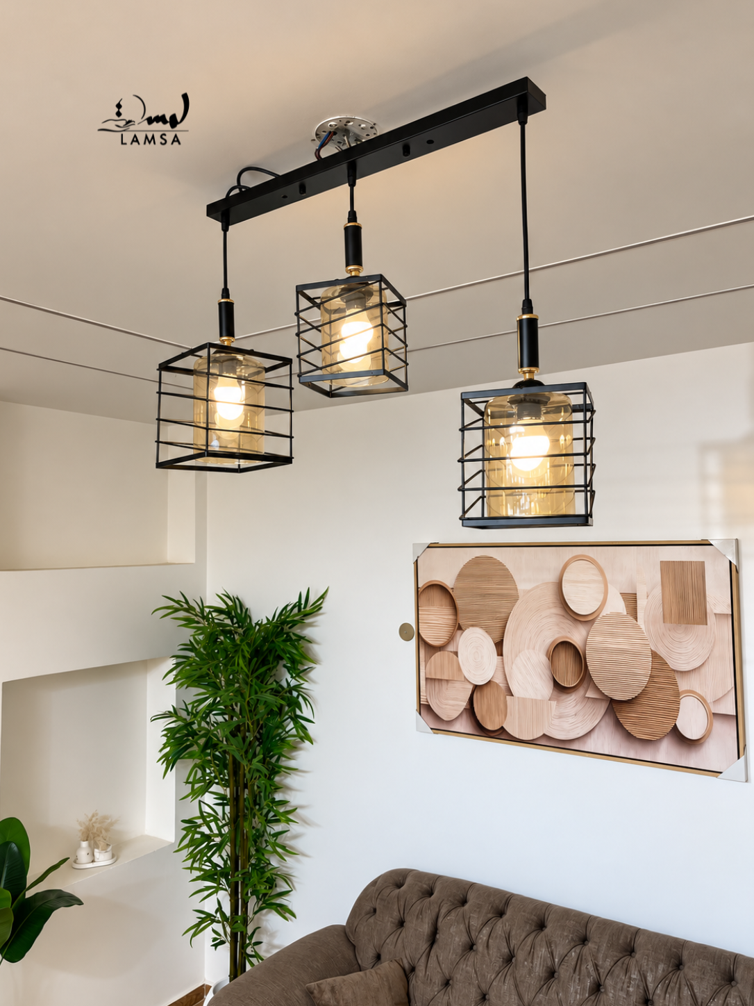 Lustre black black 3 abat-jour careé