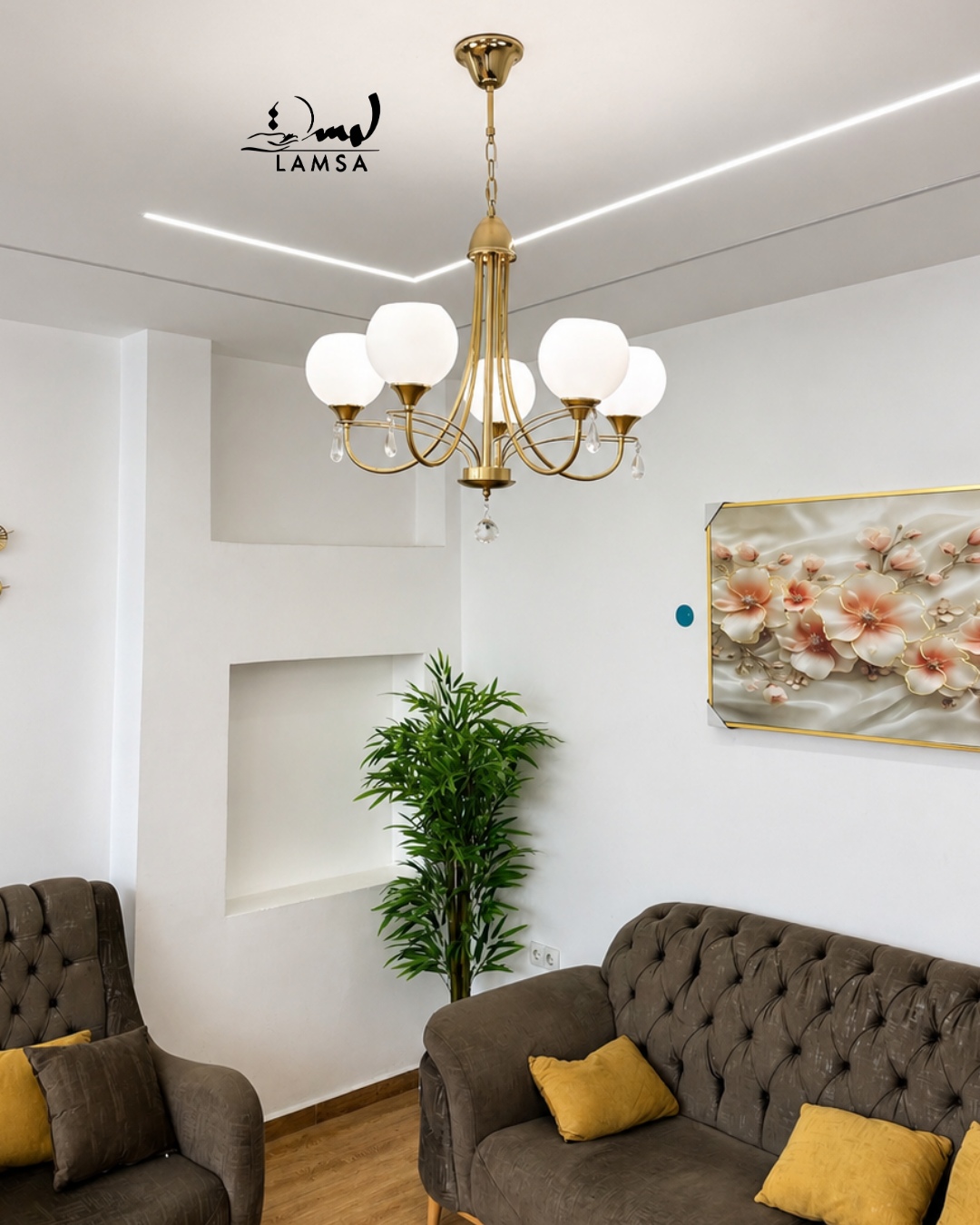 Lustre Chandelier "Doré" 5 abat-jour