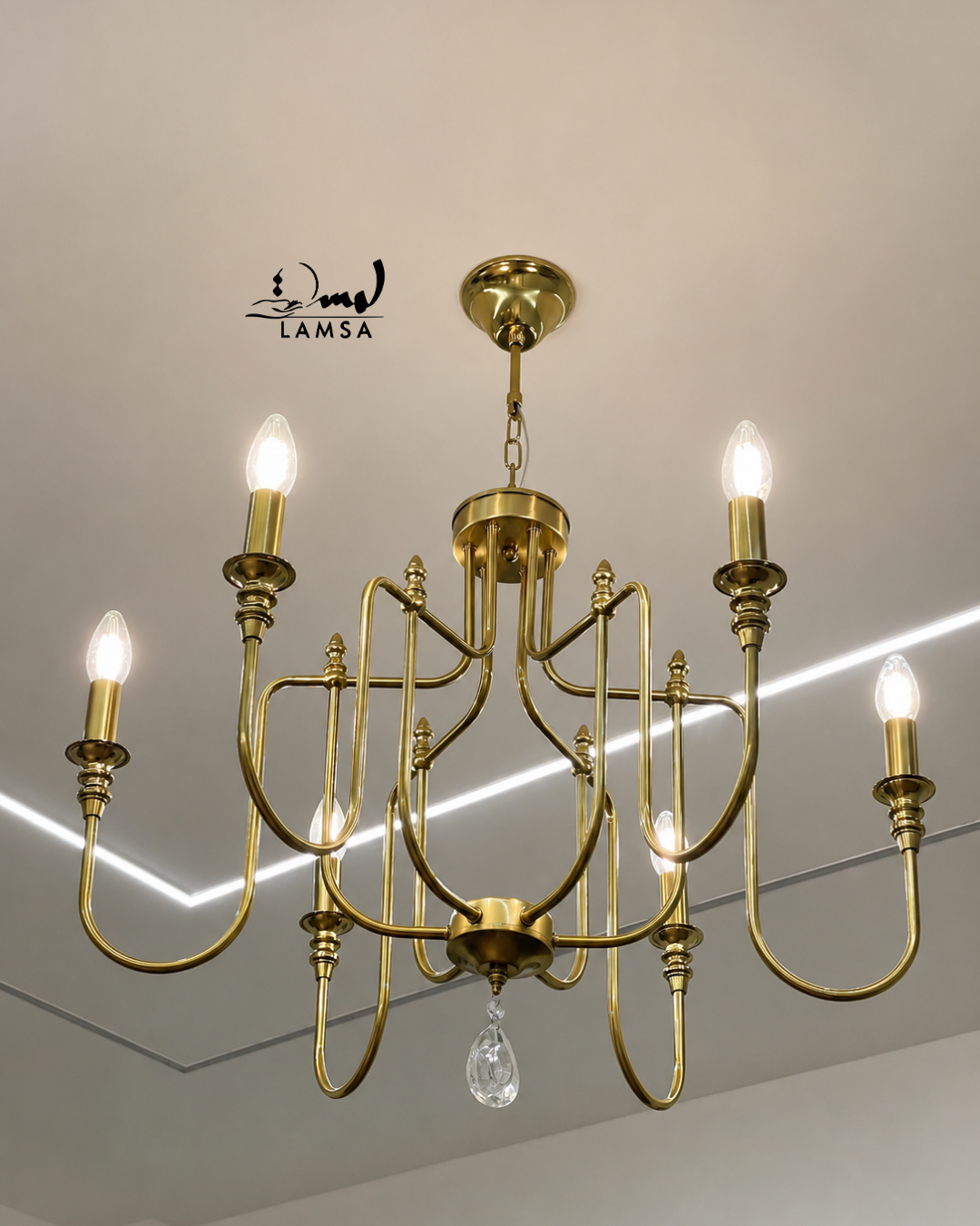 Lustre Chandelier "Doré" 6 abat-jour