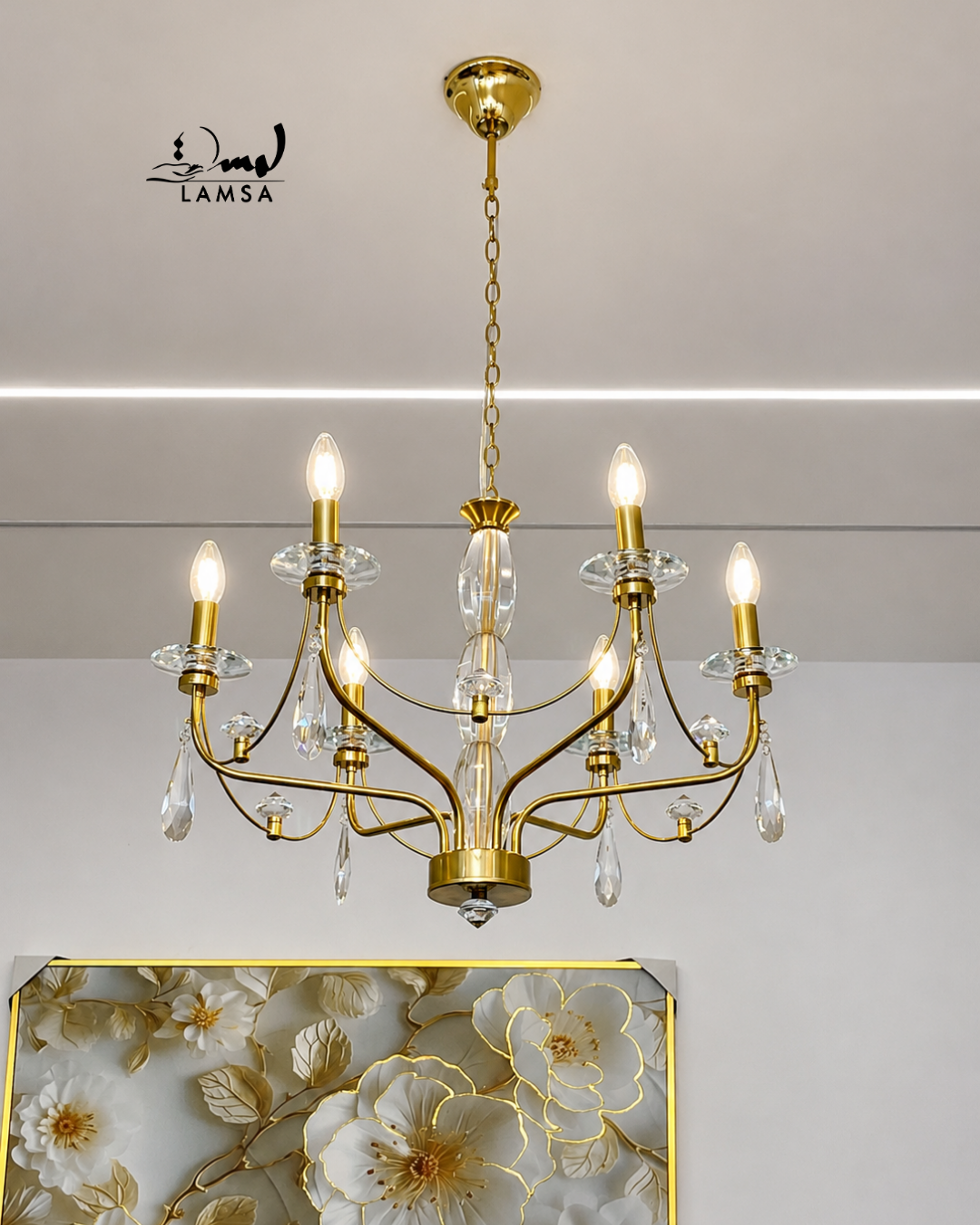 Lustre Chandelier Cristal "Doré" 6 abat-jour