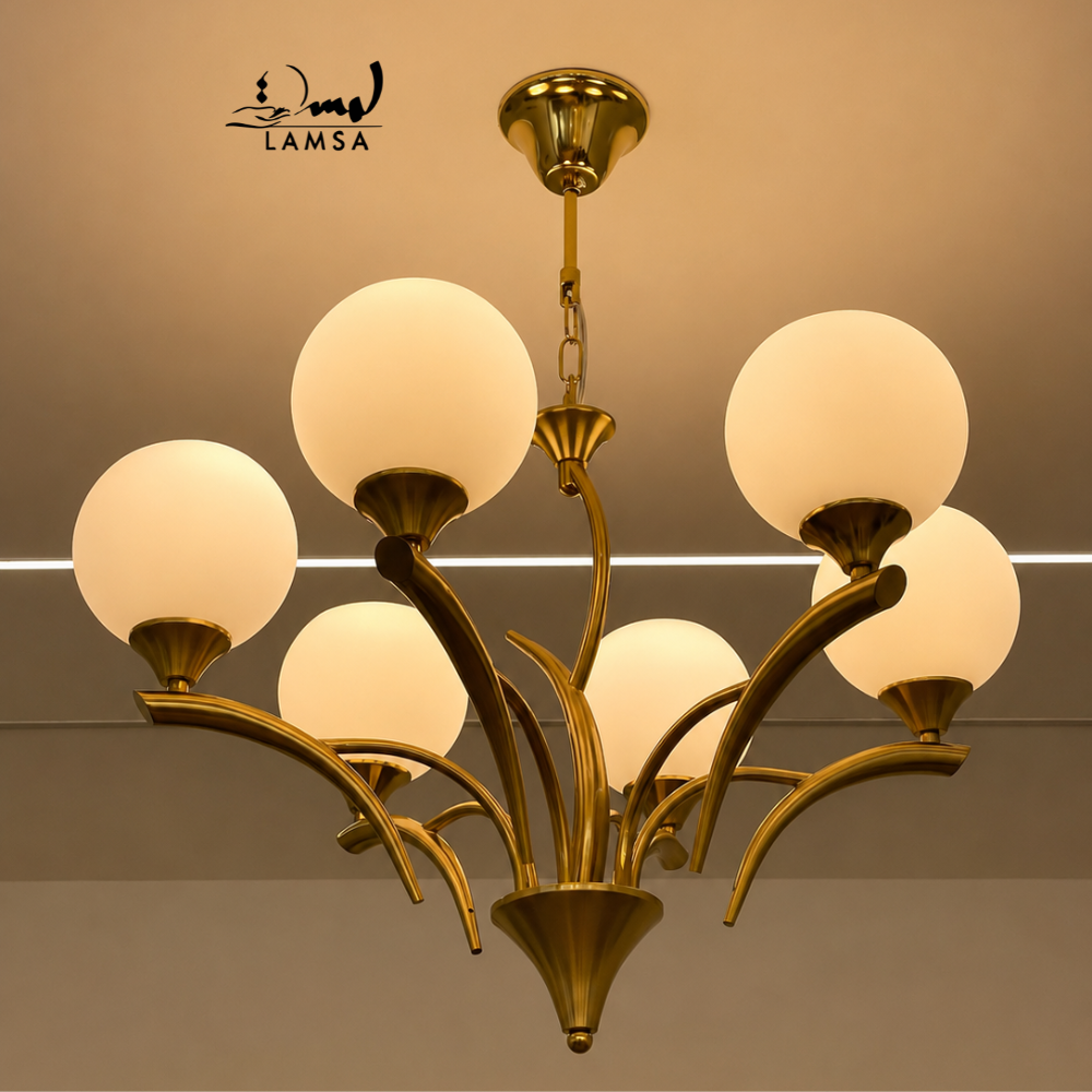 Lustre Chandelier "Doré" 6 abat-jour
