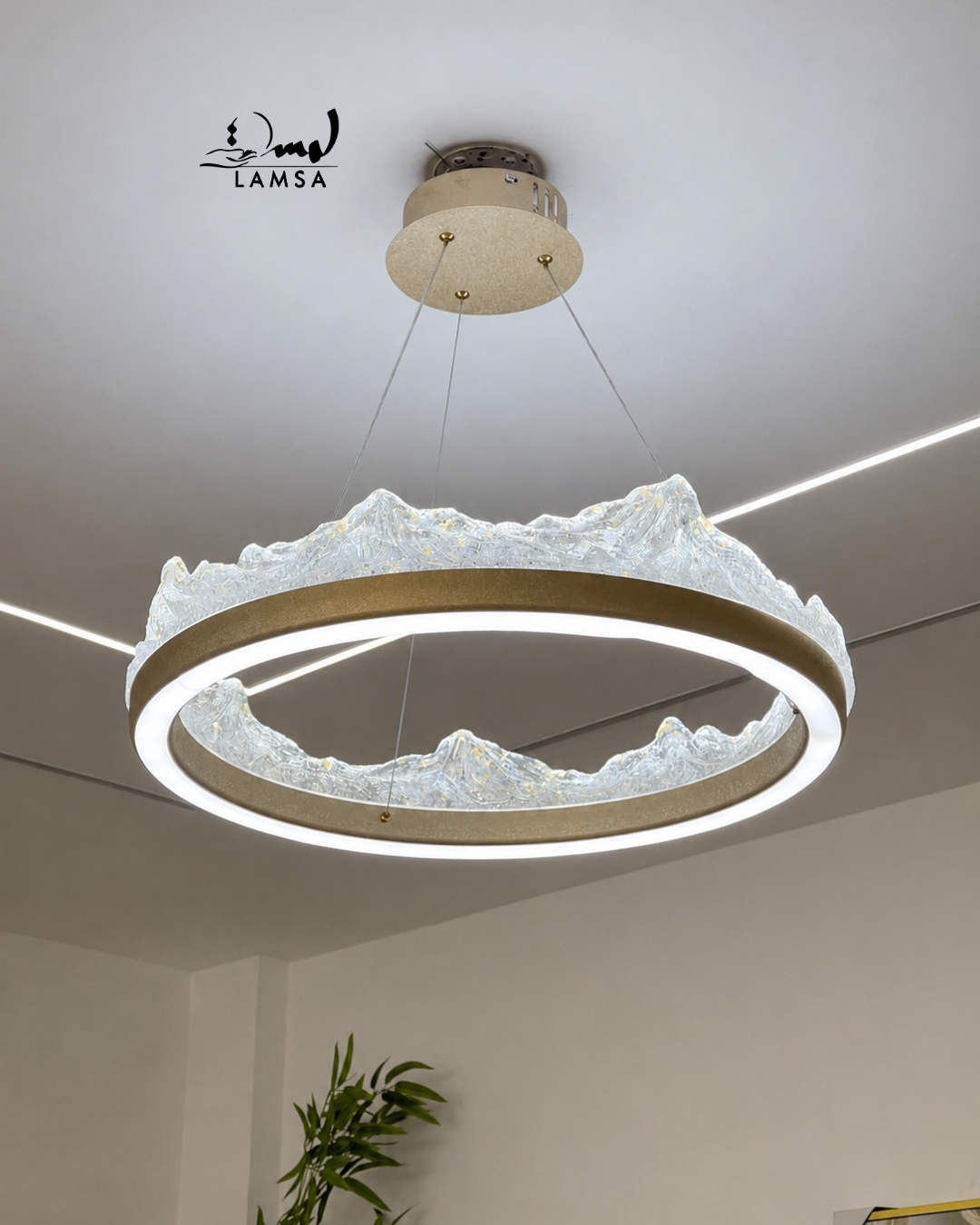 lustre led Cristal doré 60 cm et 50 cm