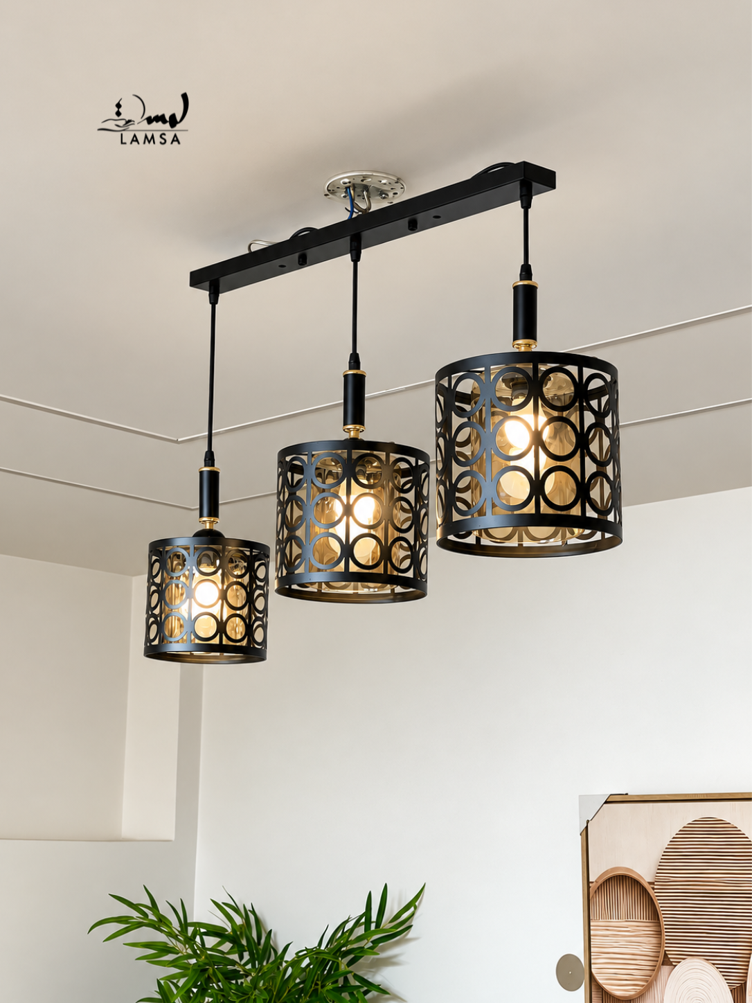 Lustre black black 3 abat-jour Round