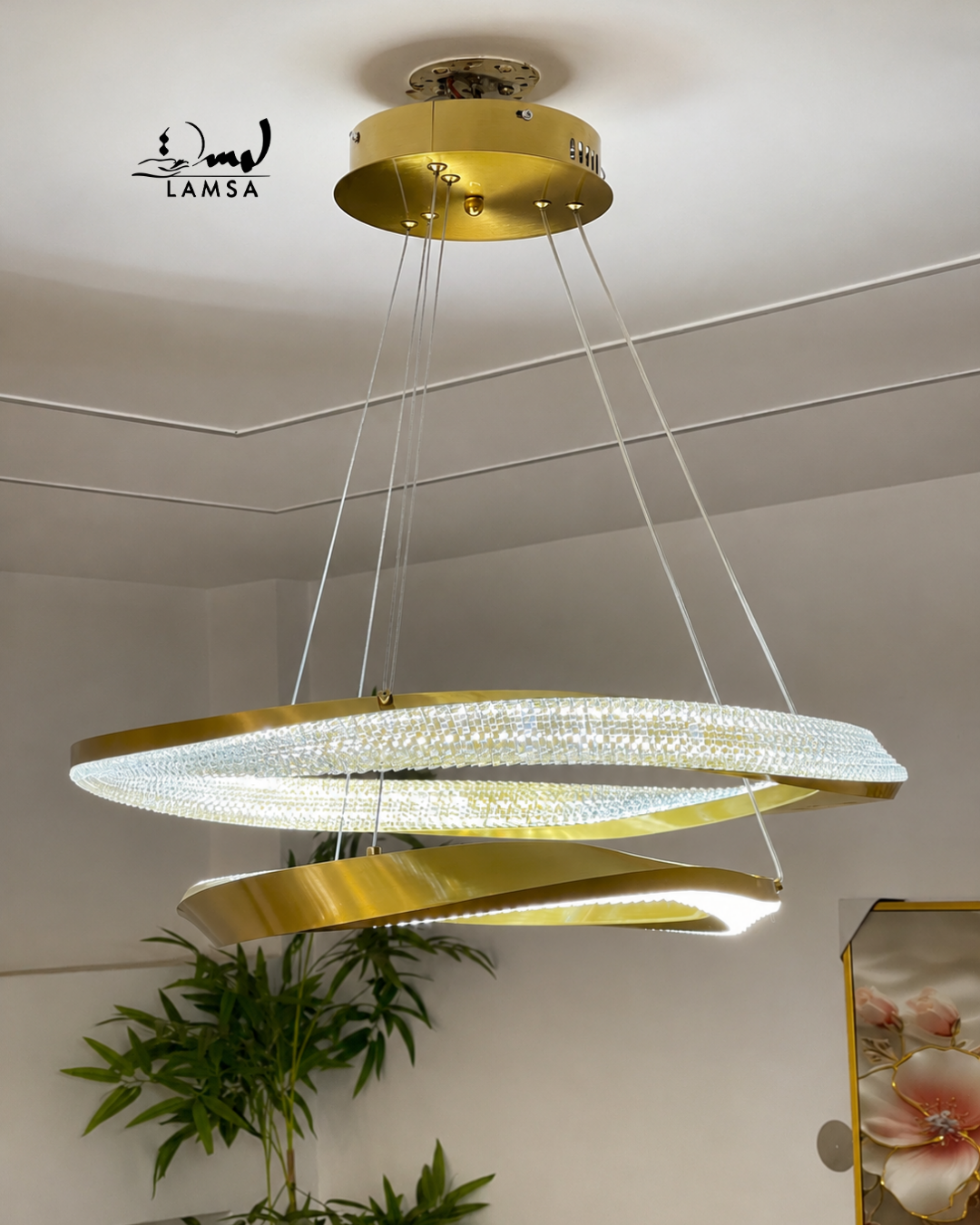 Lustre Led Rond 60cm et 40 cm doré