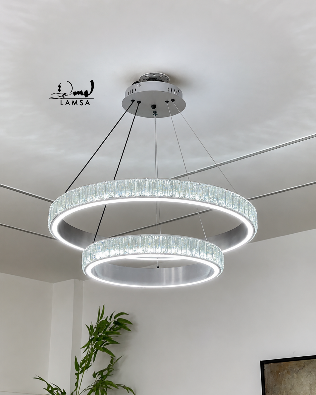 lustre led round 60 cm et 40 cm gris