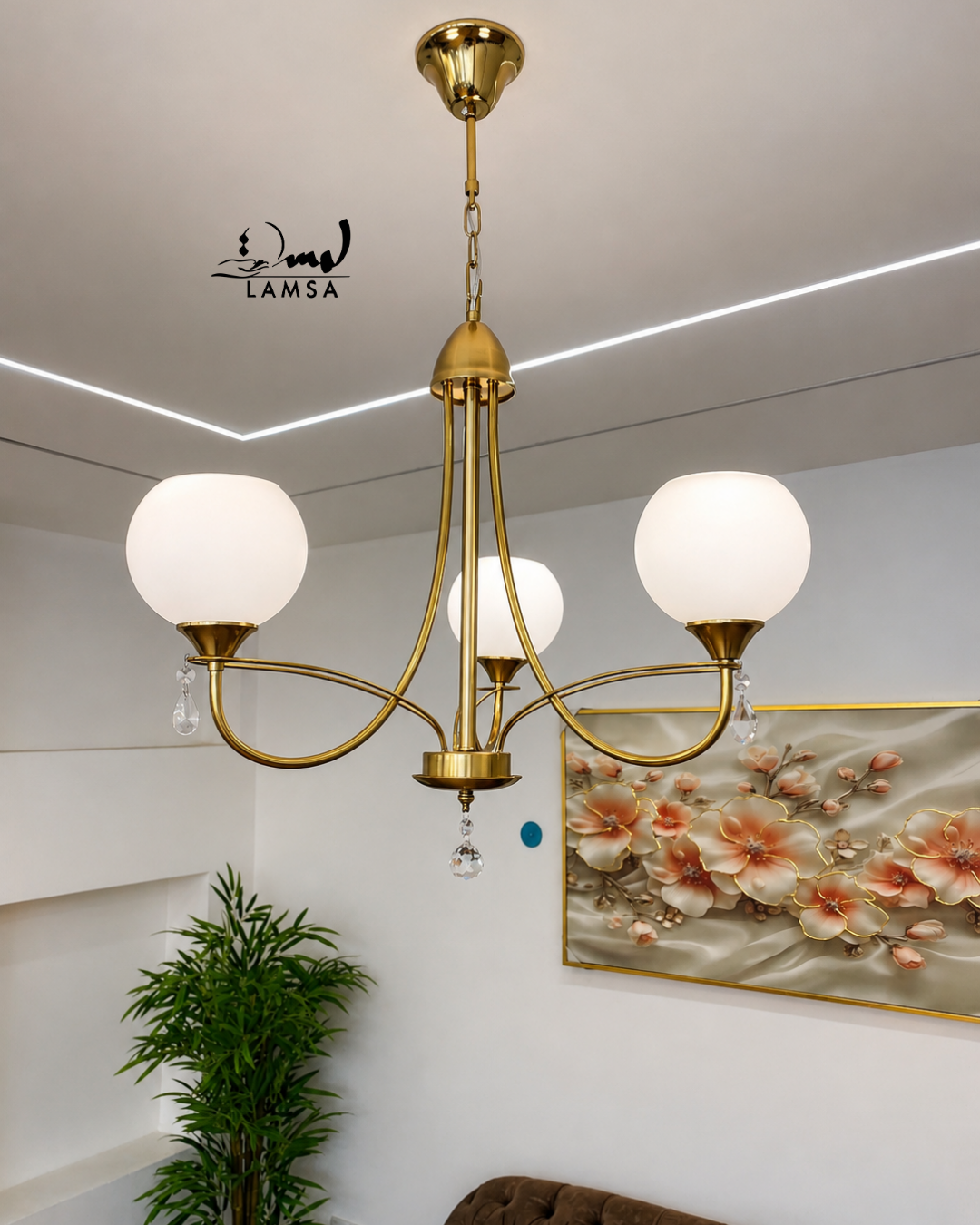 Lustre Chandelier "Doré" 3 abat-jour