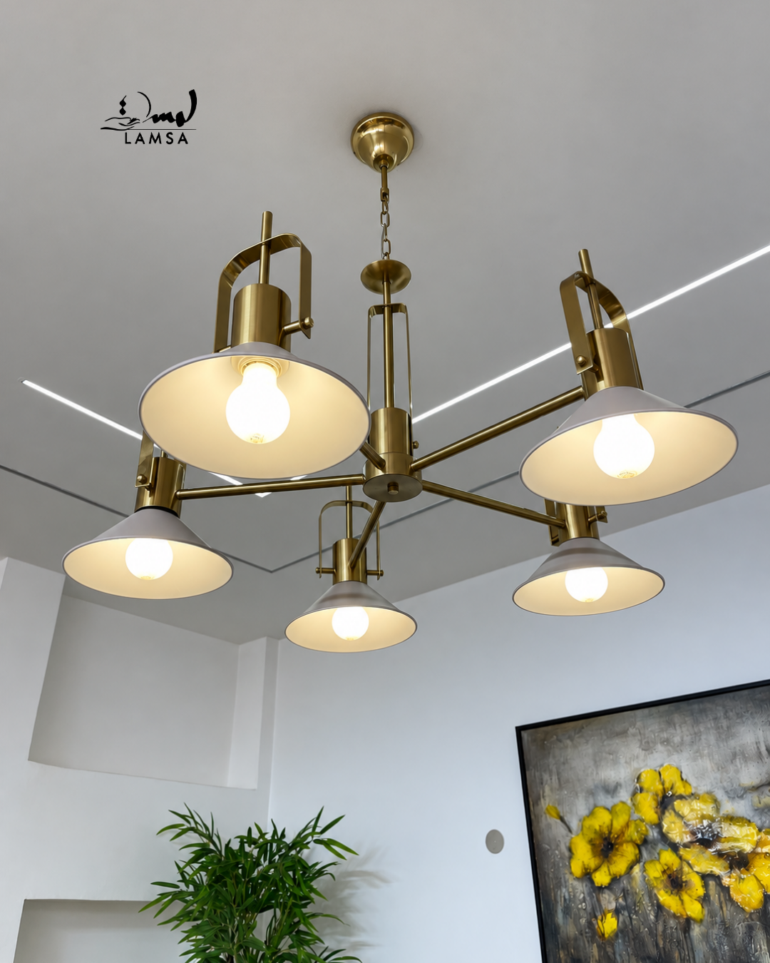 Lustre Chandelier  "Doré" 3 et 5 abat-jour