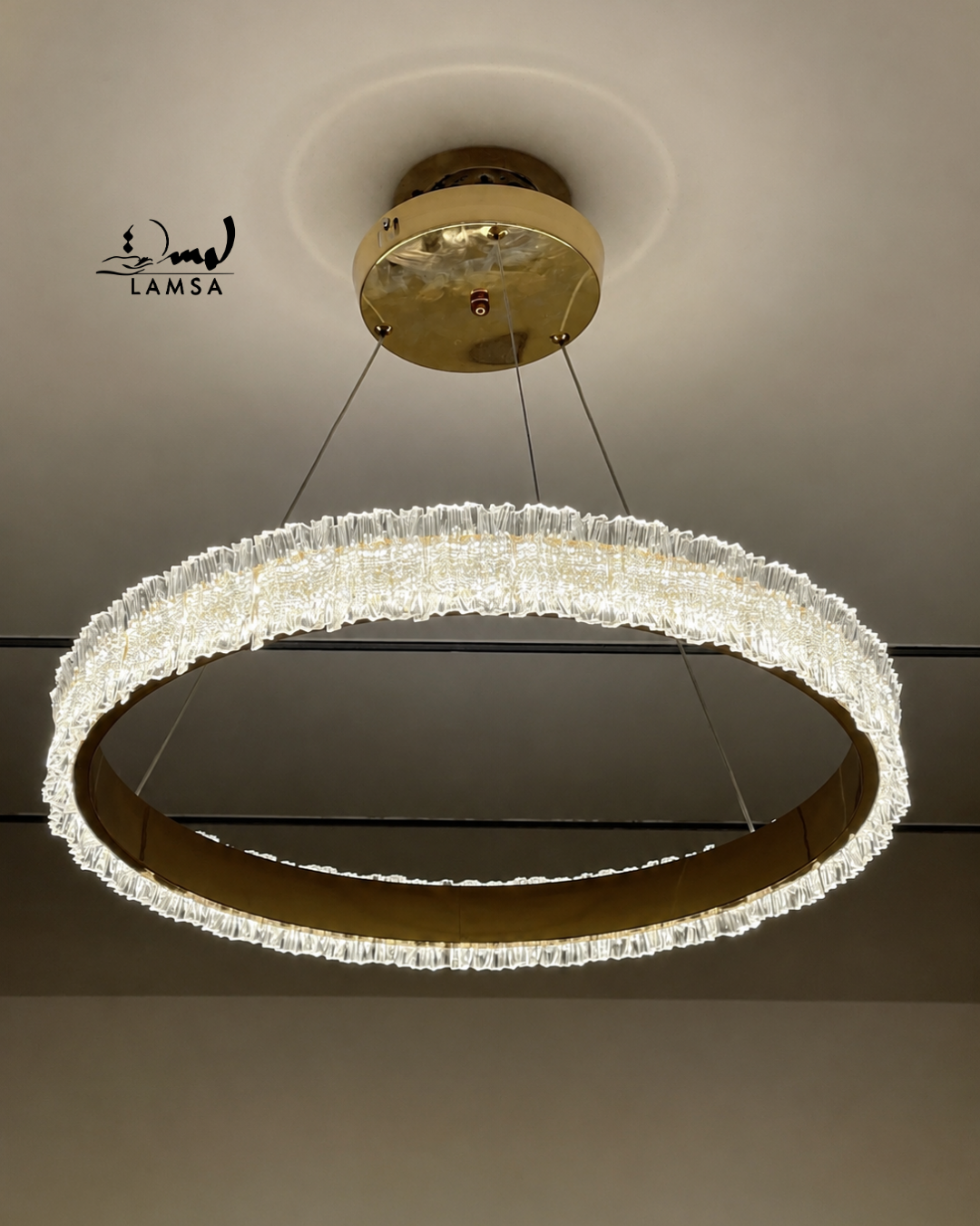 lustre led Round Cristal doré 60 cm
