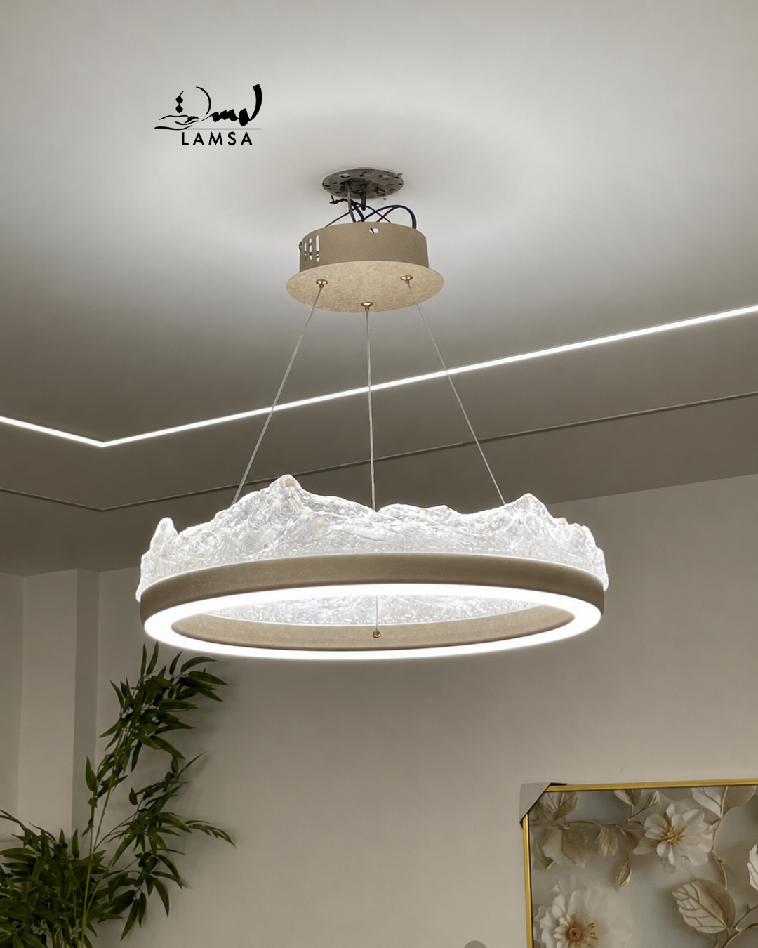 lustre led Cristal doré 60 cm et 50 cm