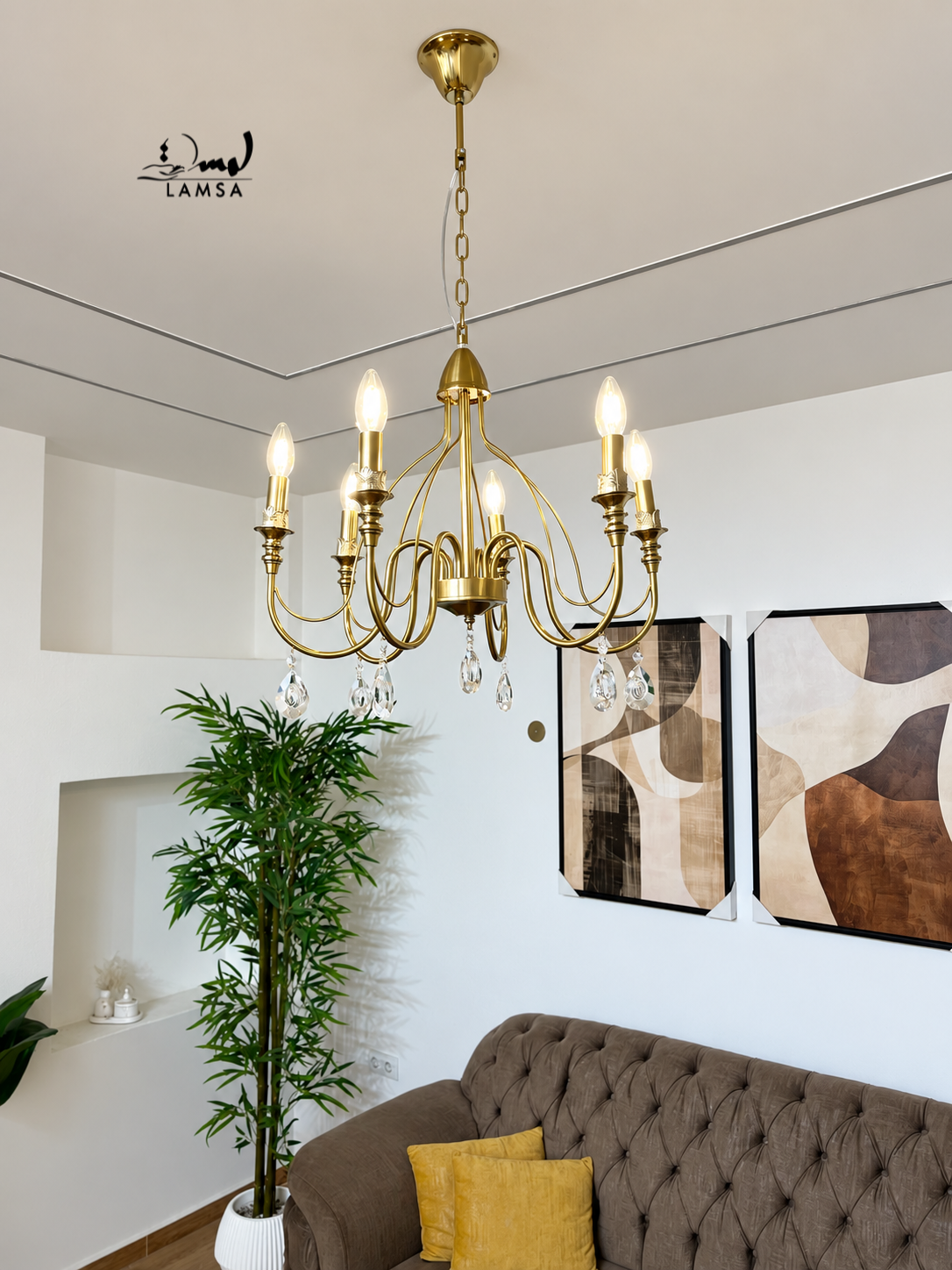 Lustre Chandelier  "Doré" 6 et 8 abat-jour