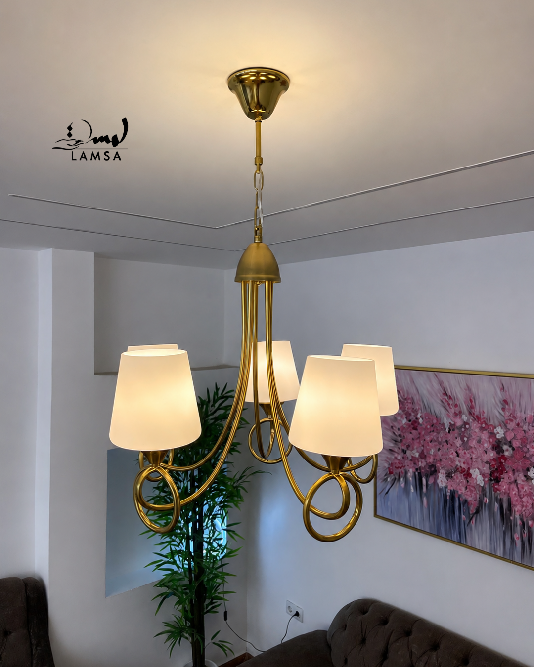 Lustre Chandelier Cristal "Doré" 3 et 5 abat-jour