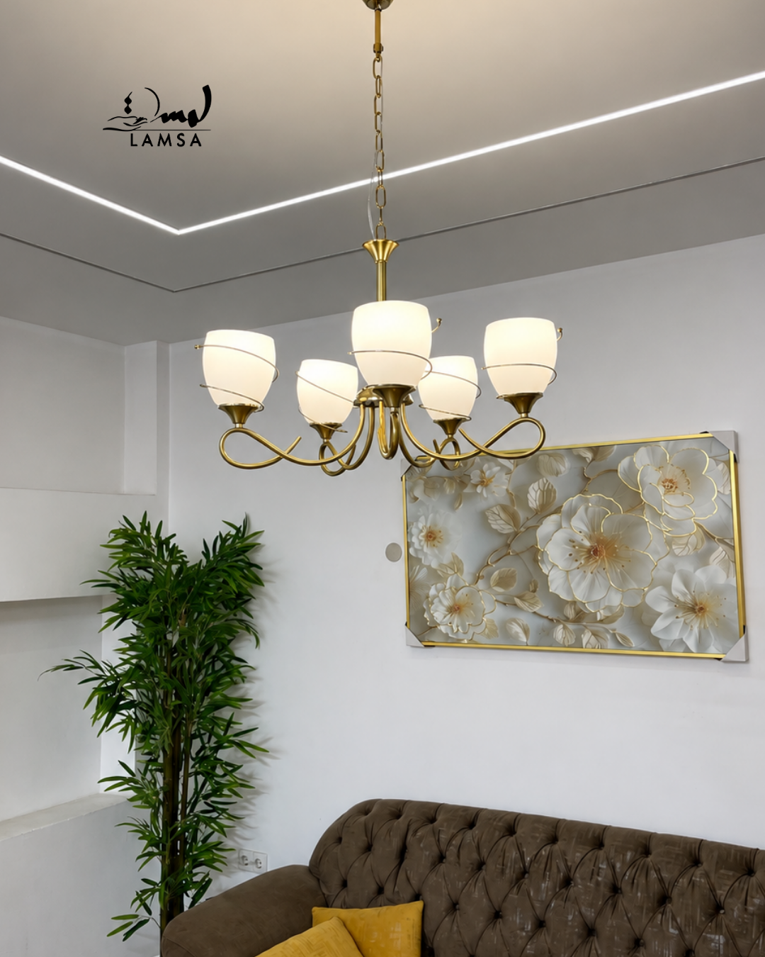 Lustre Chandelier Cristal "Doré" 5 et 3 abat-jour