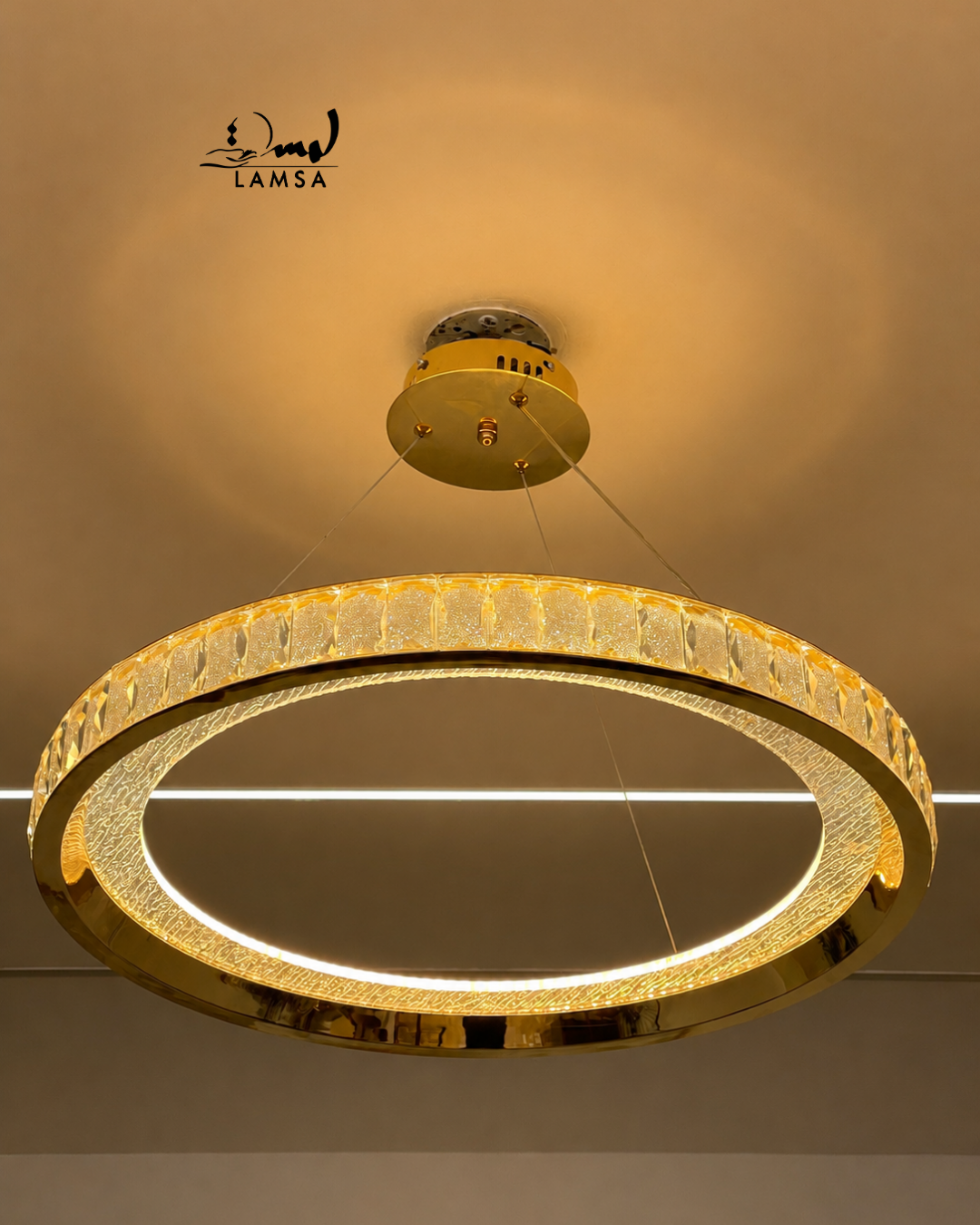 lustre led round Cristal doré 60 cm et 40 cm
