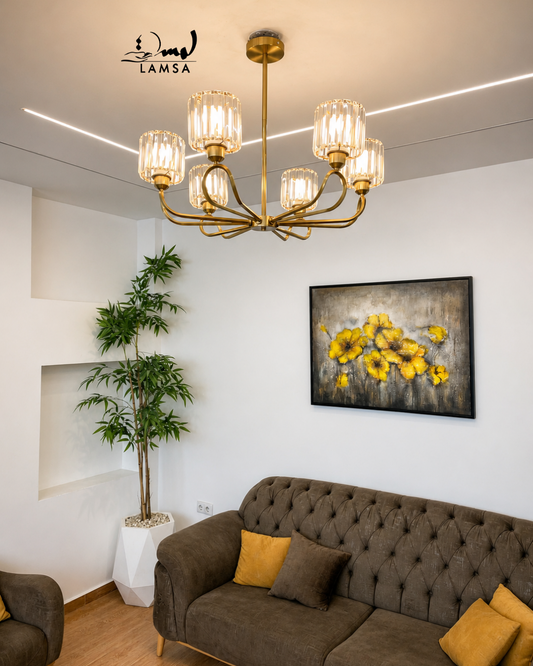 Lustre Chandelier Cristal "Doré" 6 abat-jour