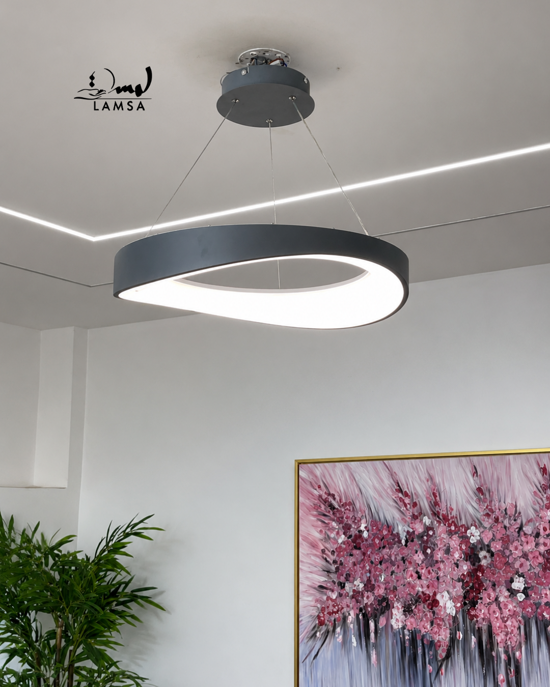 Lustre Round Led Noir et Gris 50 cm