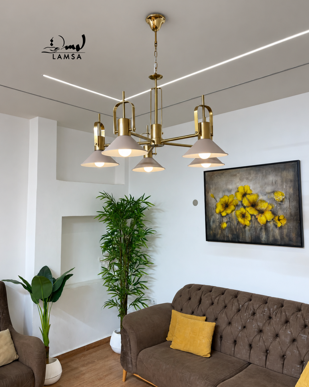 Lustre Chandelier  "Doré" 3 et 5 abat-jour