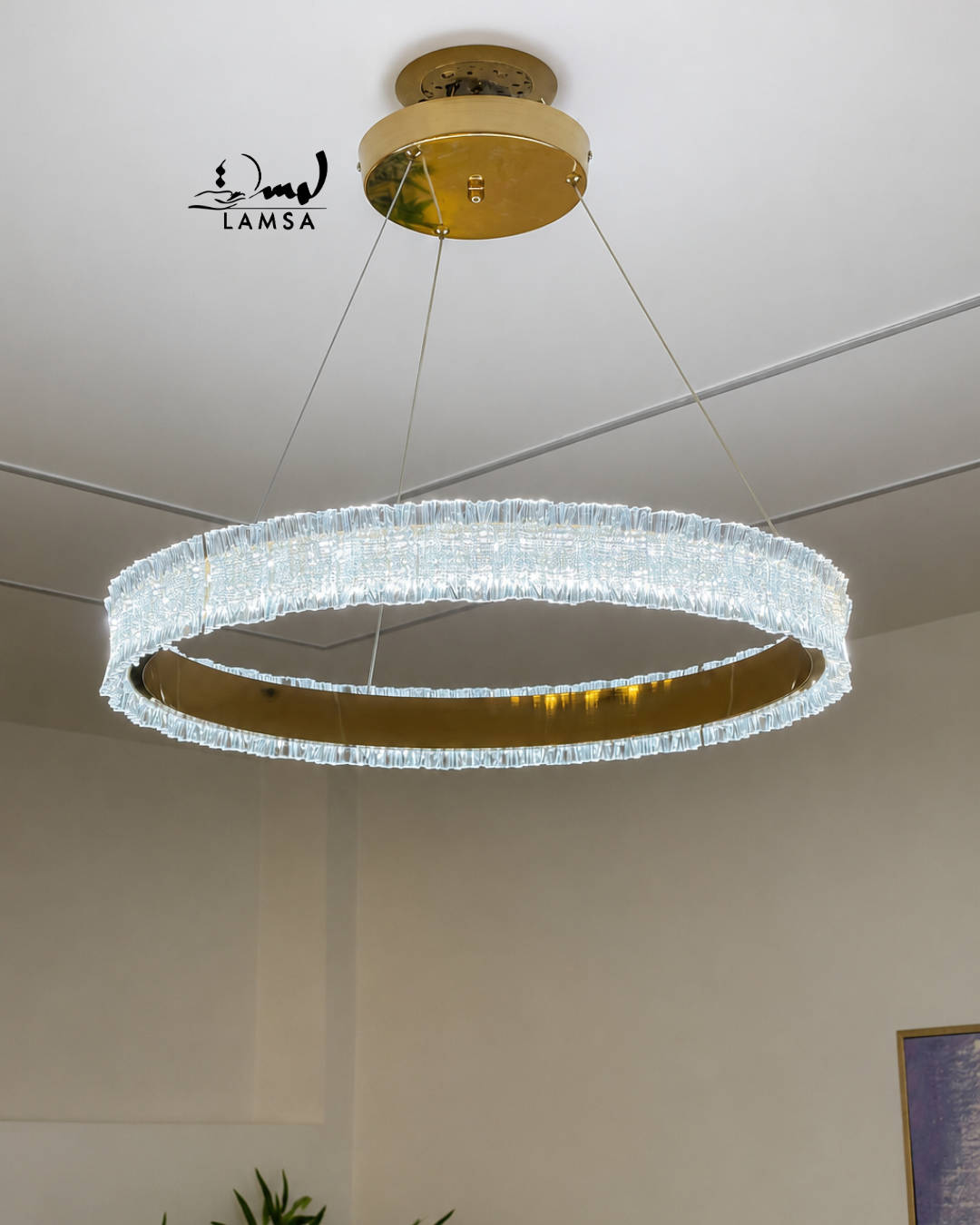 lustre led Round Cristal doré 60 cm