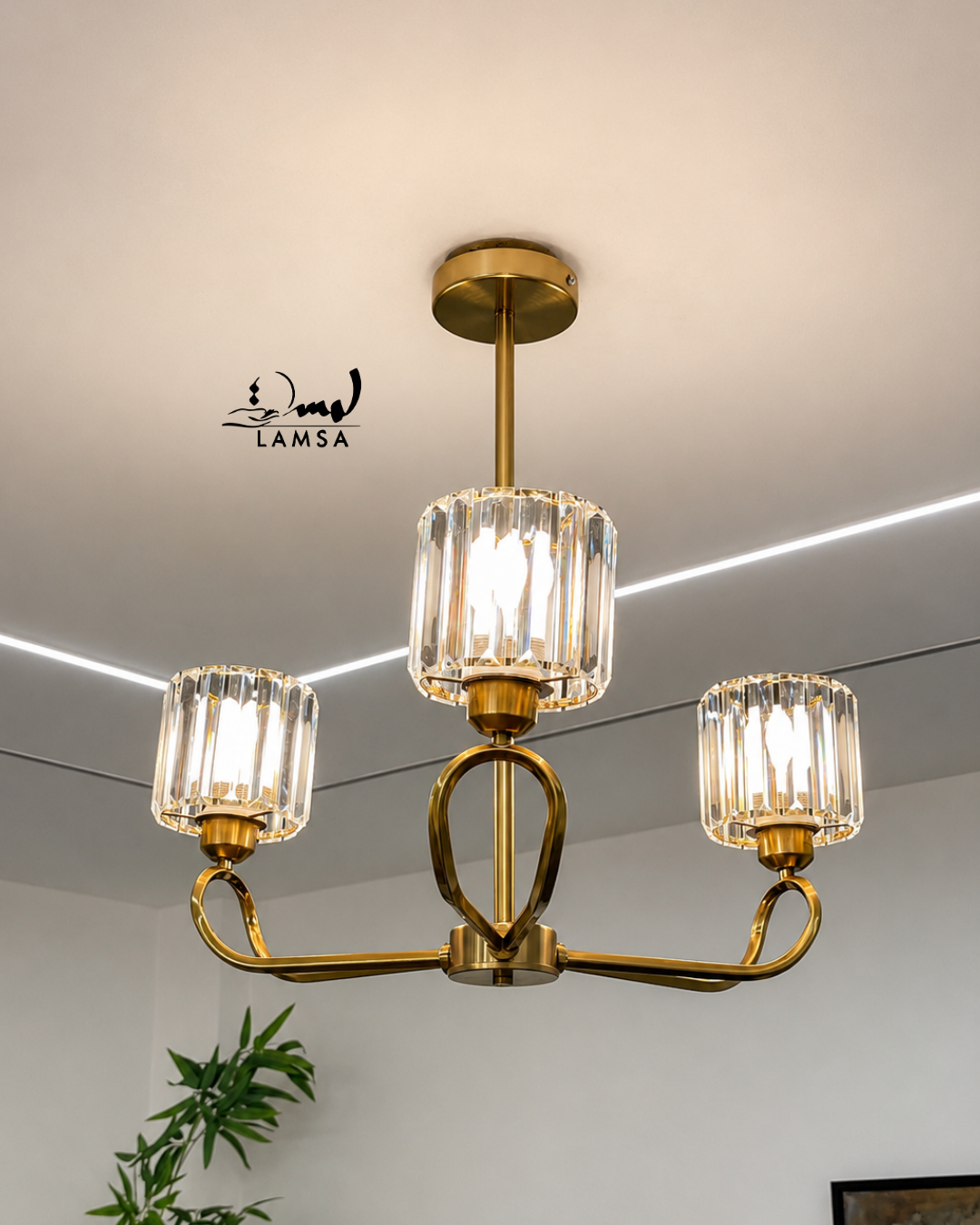 Lustre Chandelier Cristal "Doré" 6 abat-jour