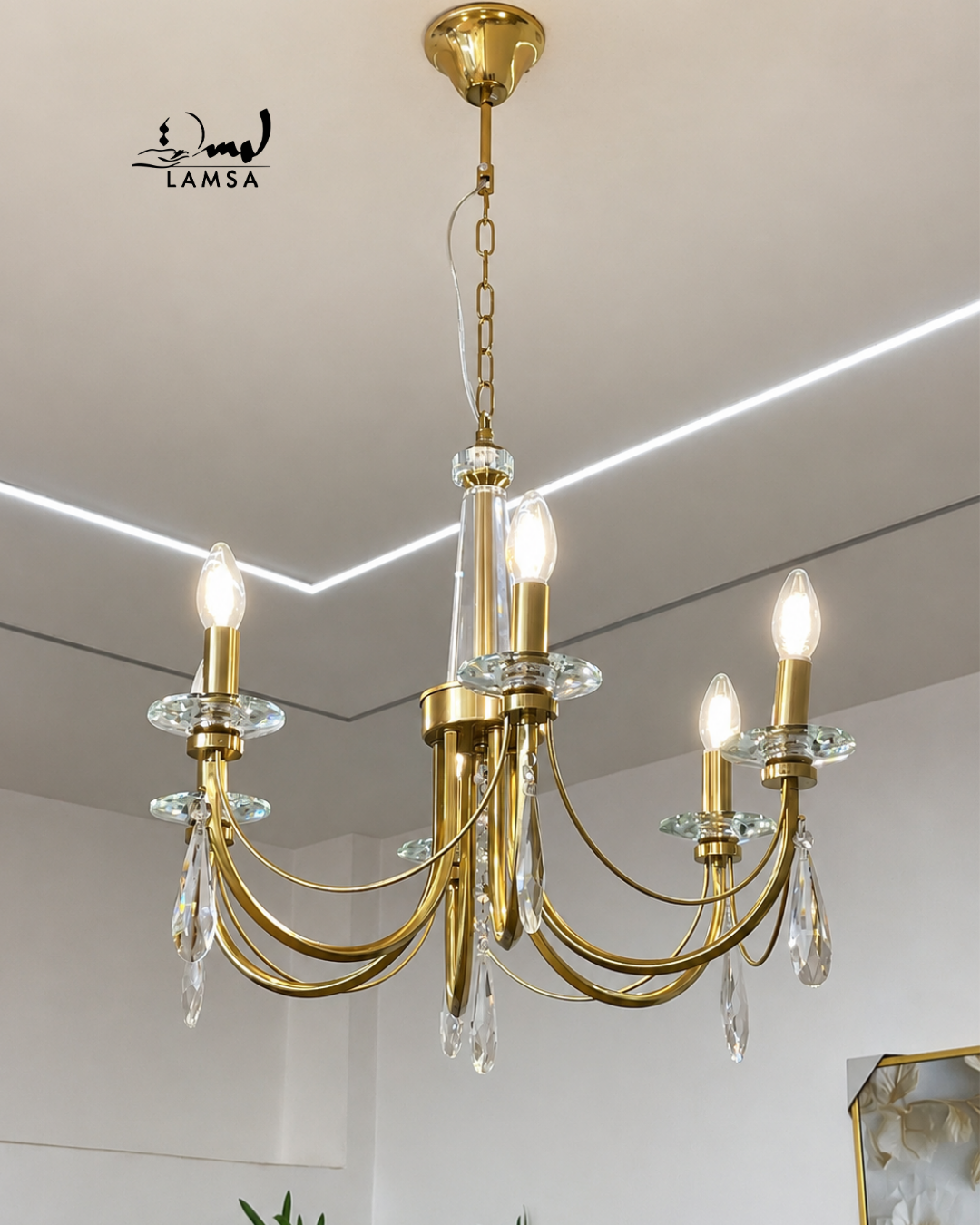 Lustre Chandelier Cristal "Doré" 6 abat-jour