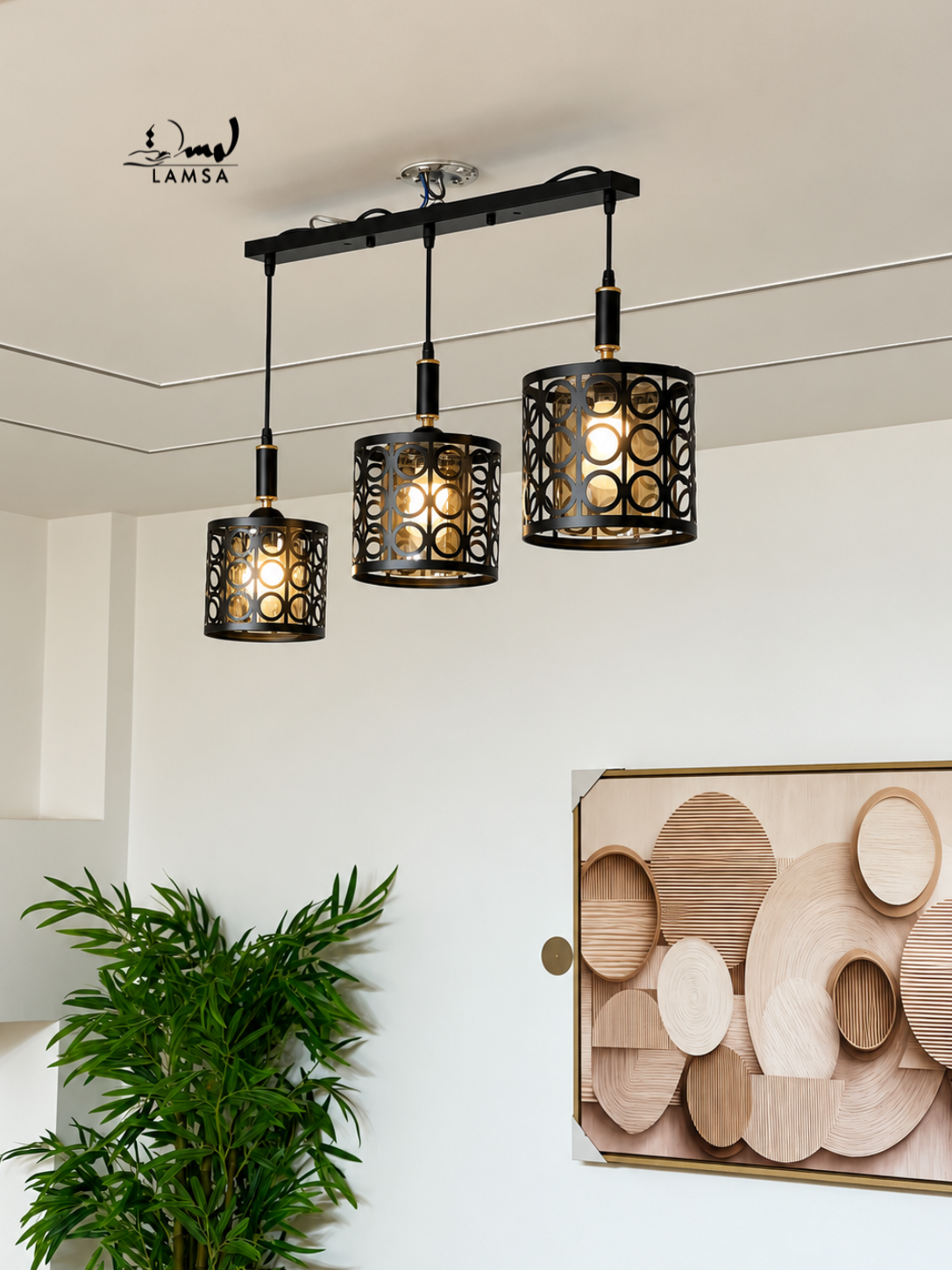 Lustre black black 3 abat-jour Round
